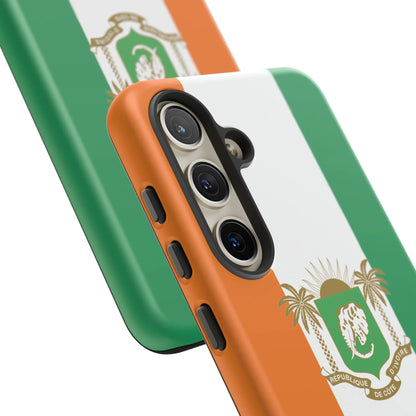 Ivory Coast Flag Tough Phone Case — Orange White Green Shield Crest - DiwaKi