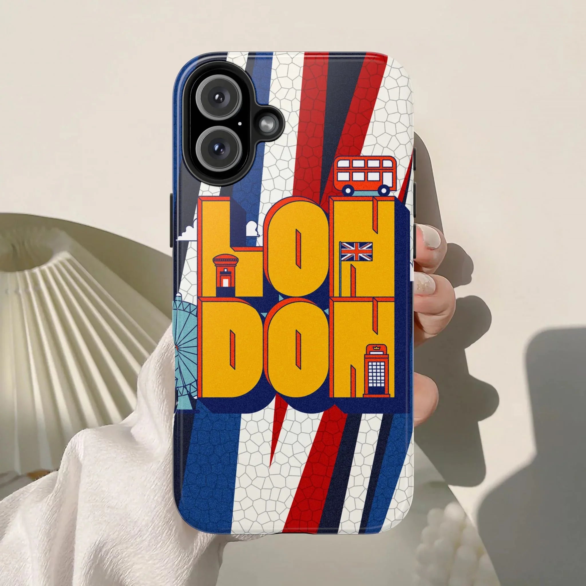London Graphic Tough Phone Case – Retro Union Jack Travel Design - DiwaKi