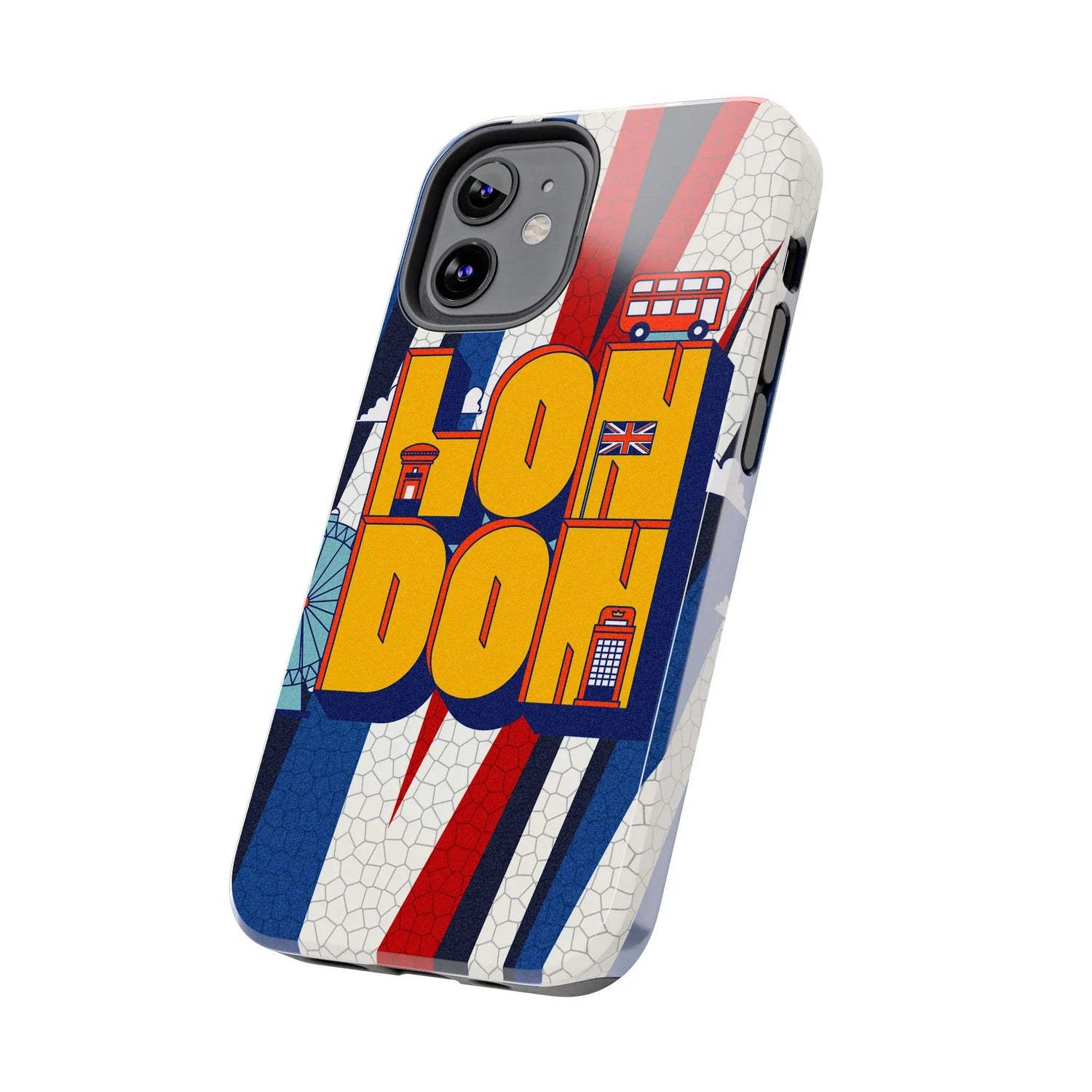 London Graphic Tough Phone Case – Retro Union Jack Travel Design - DiwaKi
