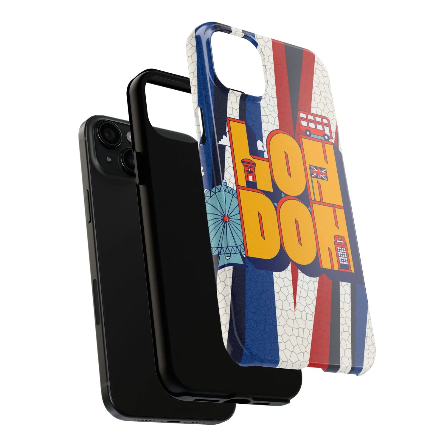 London Graphic Tough Phone Case – Retro Union Jack Travel Design - DiwaKi