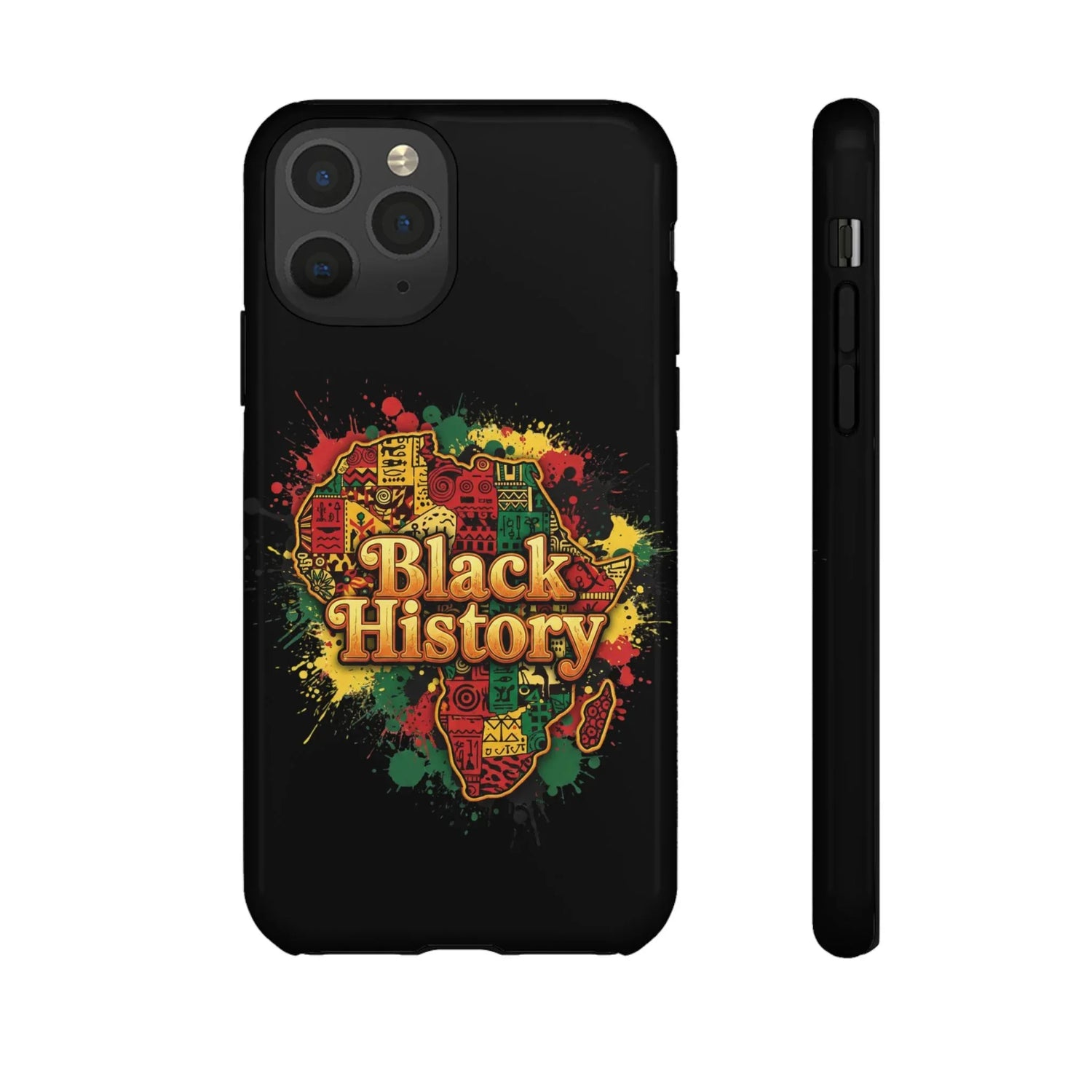 Black History Phone Case — Afrocentric Map Design, Bold Red‑Green‑Gold Splash - DiwaKi