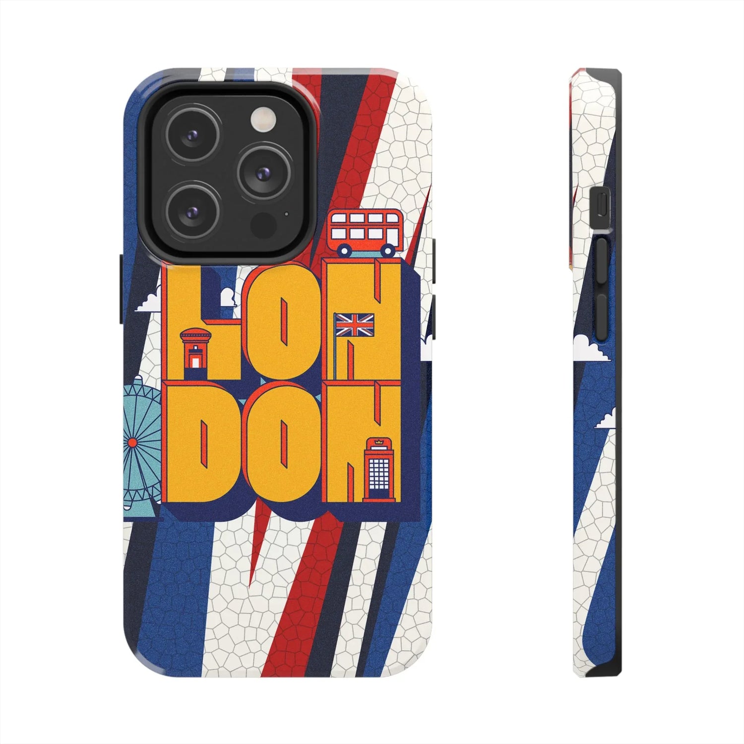 London Graphic Tough Phone Case – Retro Union Jack Travel Design - DiwaKi
