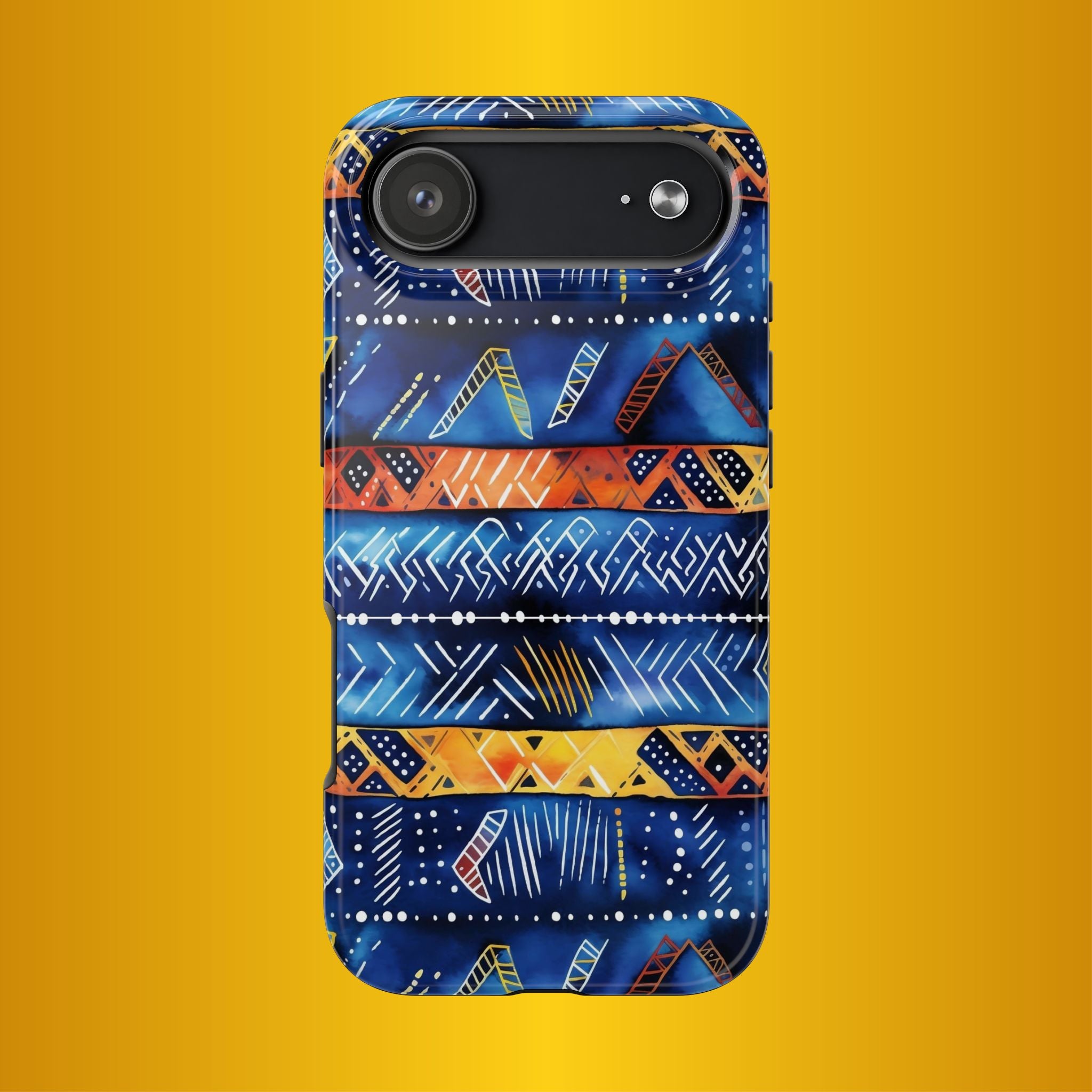 African mudcloth Tribal Indigo Stripe Tough Phone Case — Blue &amp; Orange Geometric Protective Cover