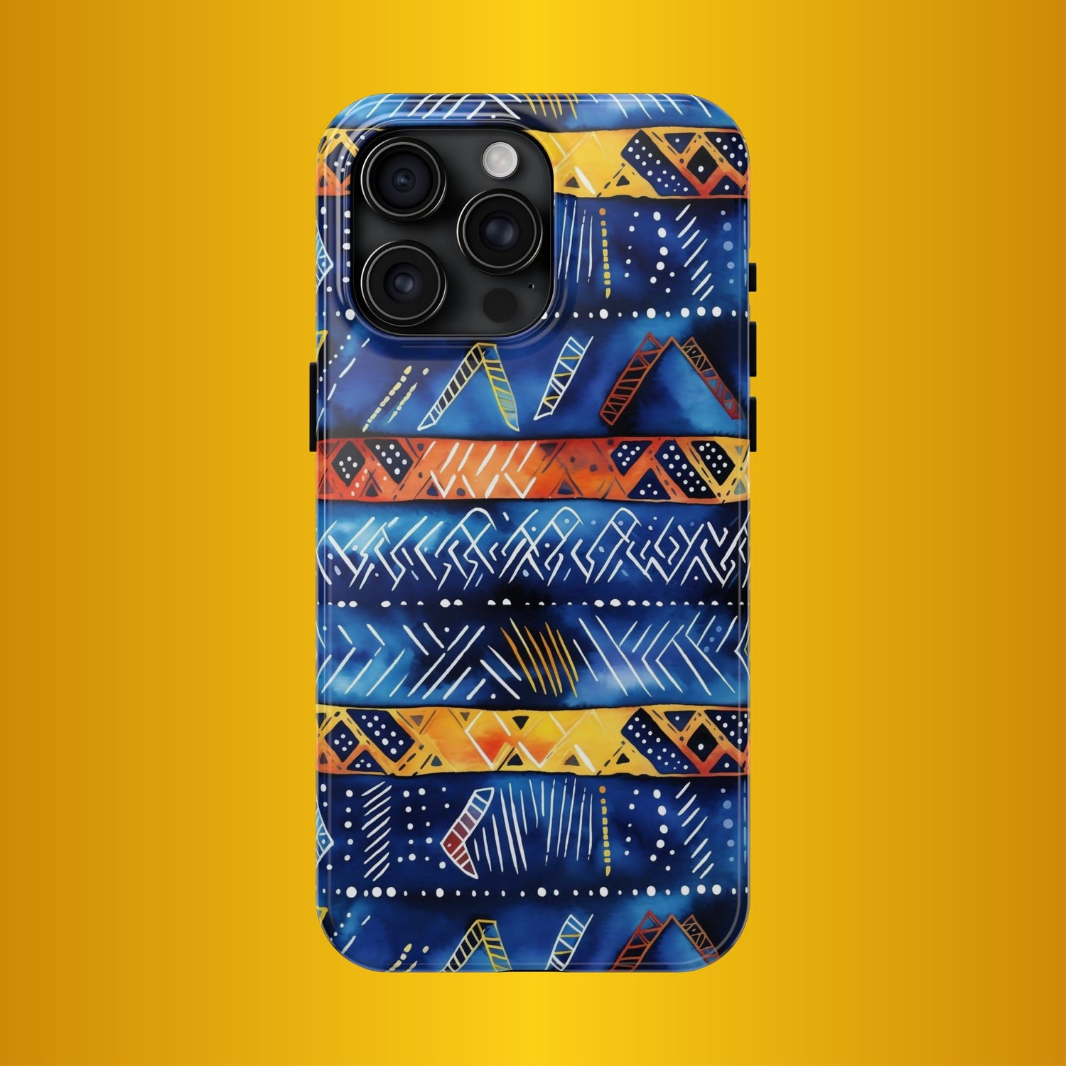 African mudcloth Tribal Indigo Stripe Tough Phone Case — Blue &amp; Orange Geometric Protective Cover