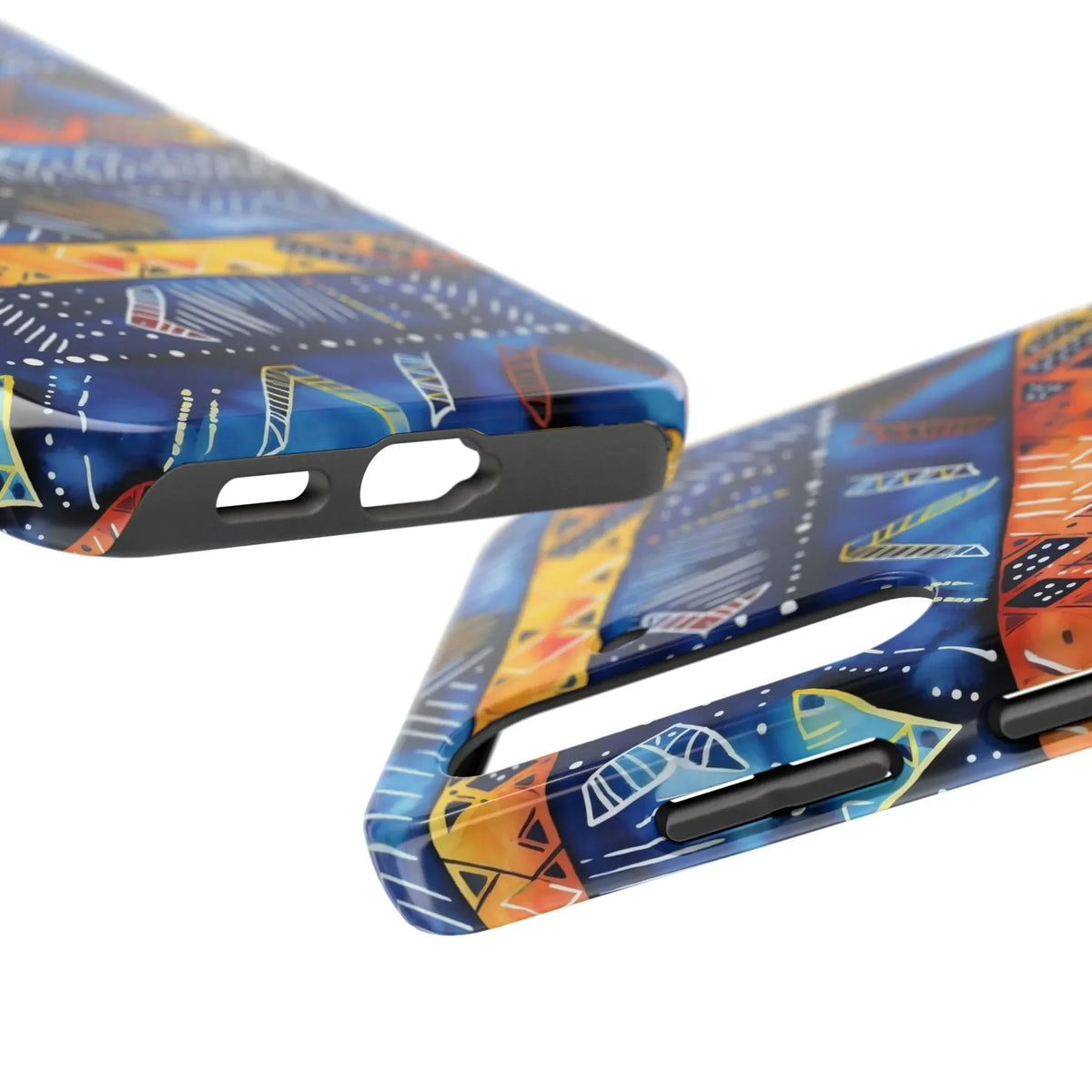 African mudcloth Tribal Indigo Stripe Tough Phone Case — Blue &amp; Orange Geometric Protective Cover - DiwaKi