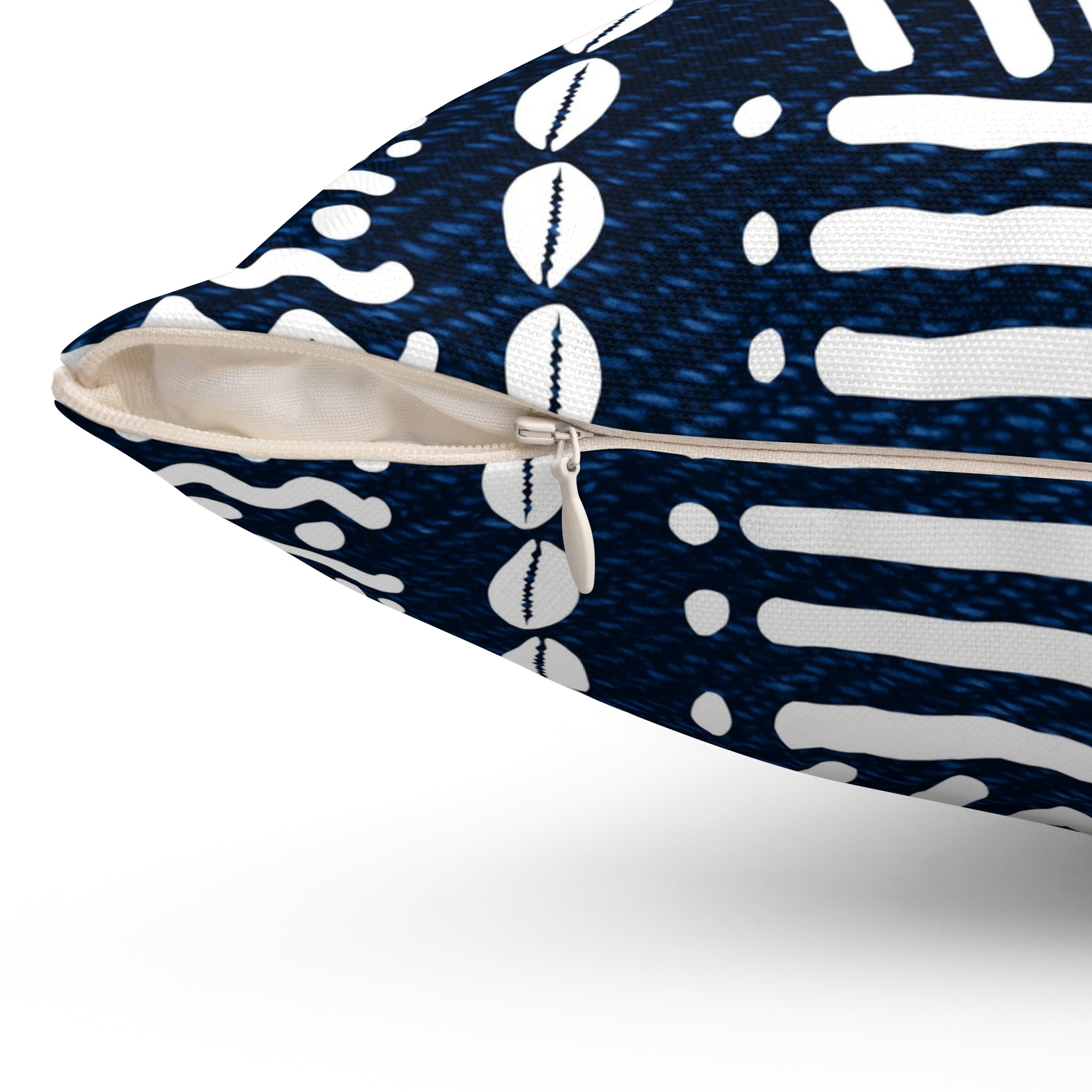 Mudcloth-Inspired Navy Throw Pillow — Boho Geometric Square Accent