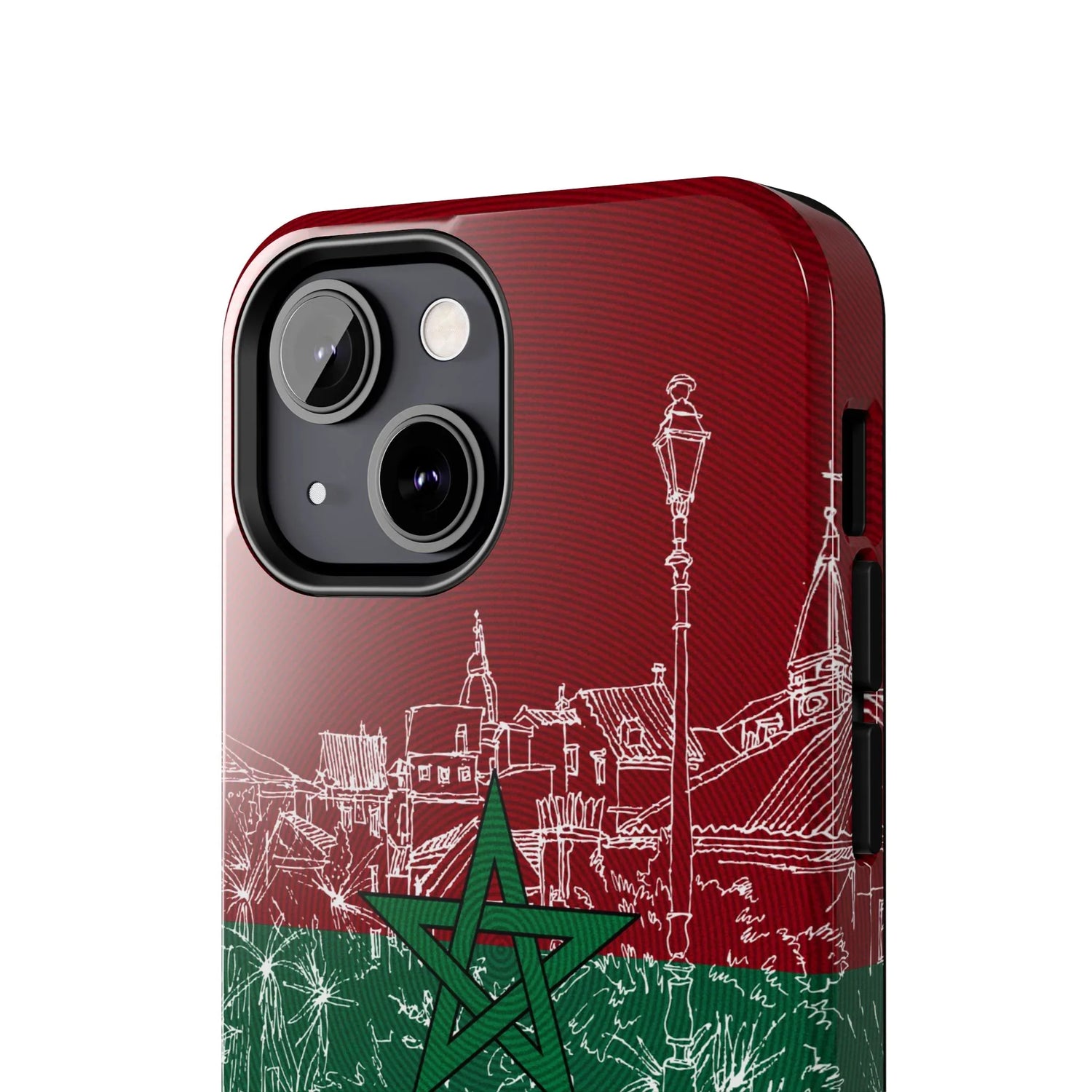 Morocco Flag Sketch Tough Phone Case — Red &amp; Green Casablanca Cityscape - DiwaKi