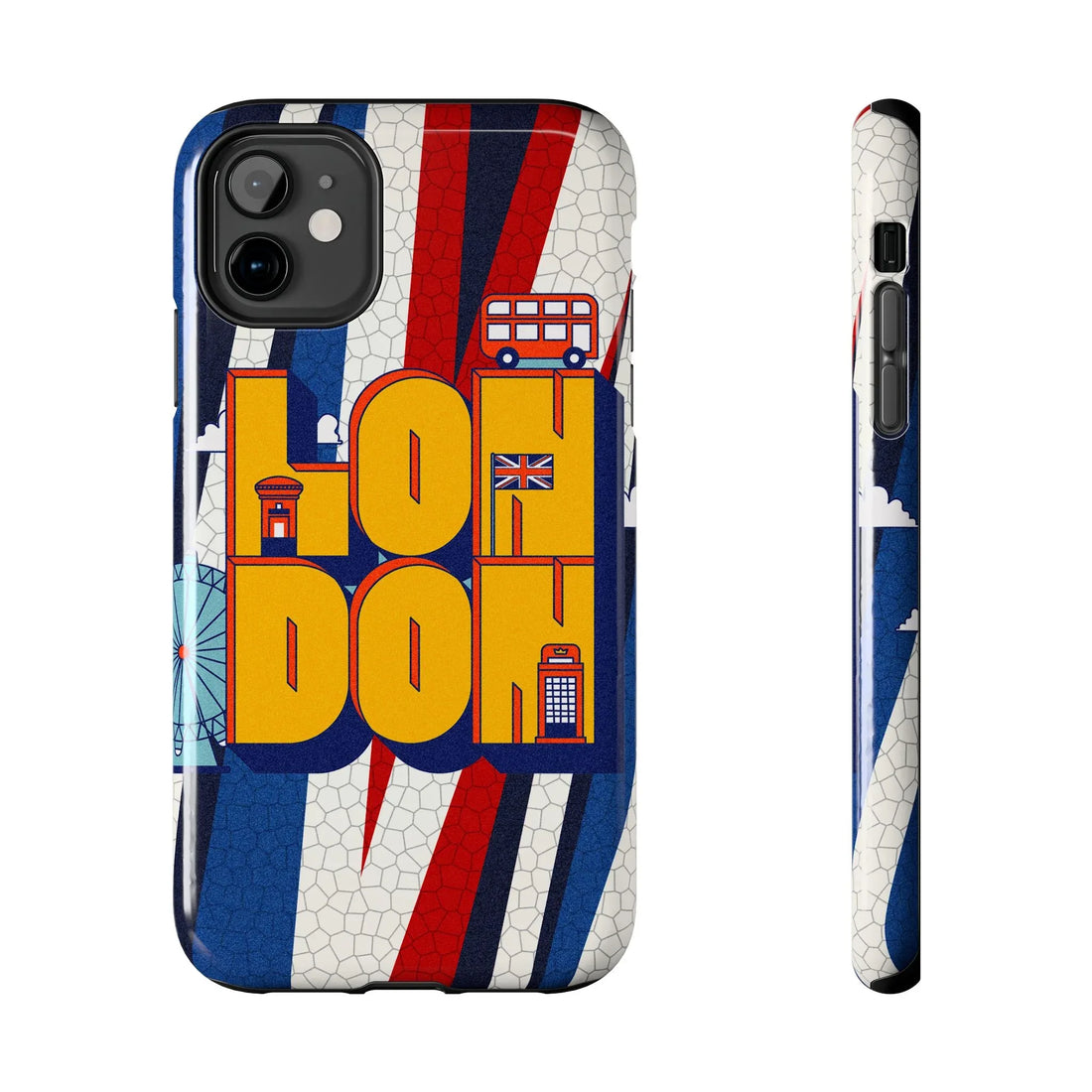 London Graphic Tough Phone Case – Retro Union Jack Travel Design - DiwaKi