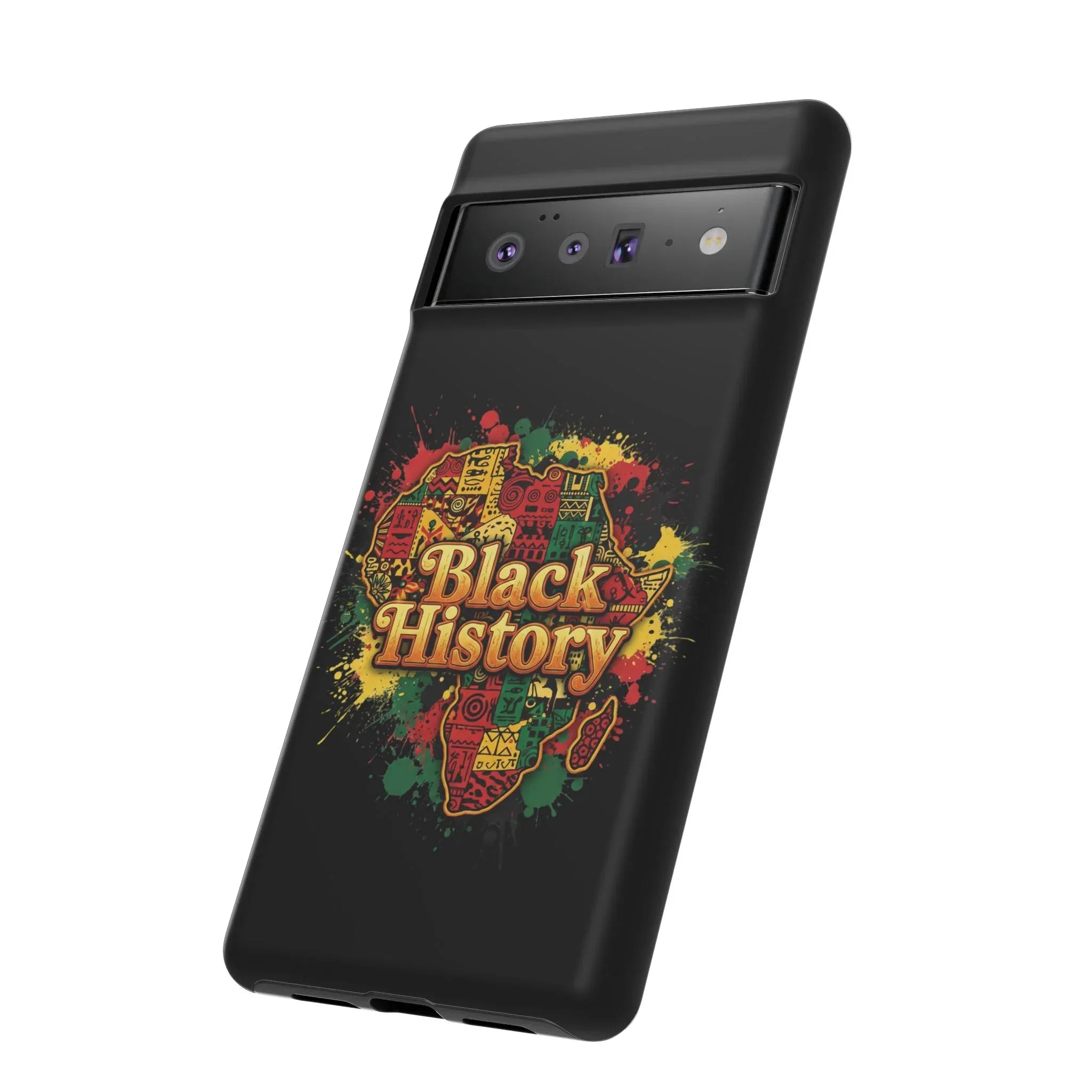Black History Phone Case — Afrocentric Map Design, Bold Red‑Green‑Gold Splash - DiwaKi