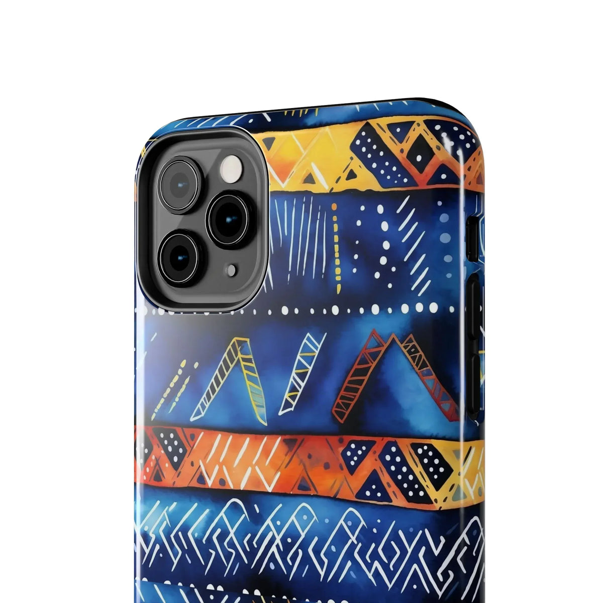 African mudcloth Tribal Indigo Stripe Tough Phone Case — Blue &amp; Orange Geometric Protective Cover - DiwaKi