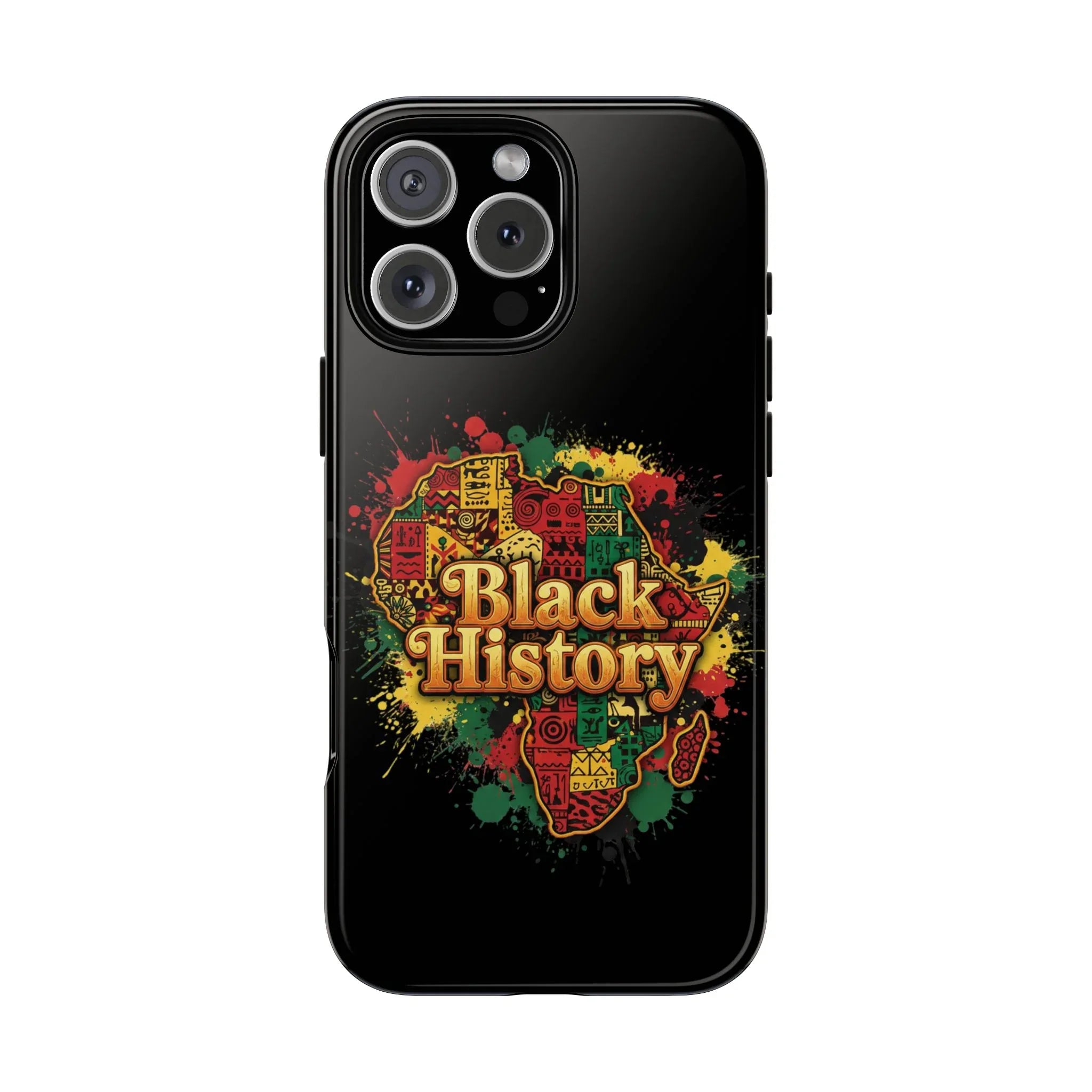 Black History Phone Case — Afrocentric Map Design, Bold Red‑Green‑Gold Splash - DiwaKi