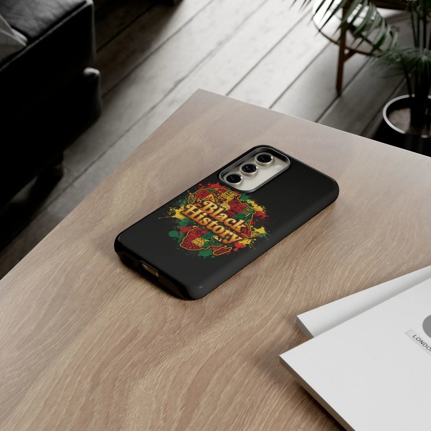 Black History Phone Case — Afrocentric Map Design, Bold Red‑Green‑Gold Splash - DiwaKi