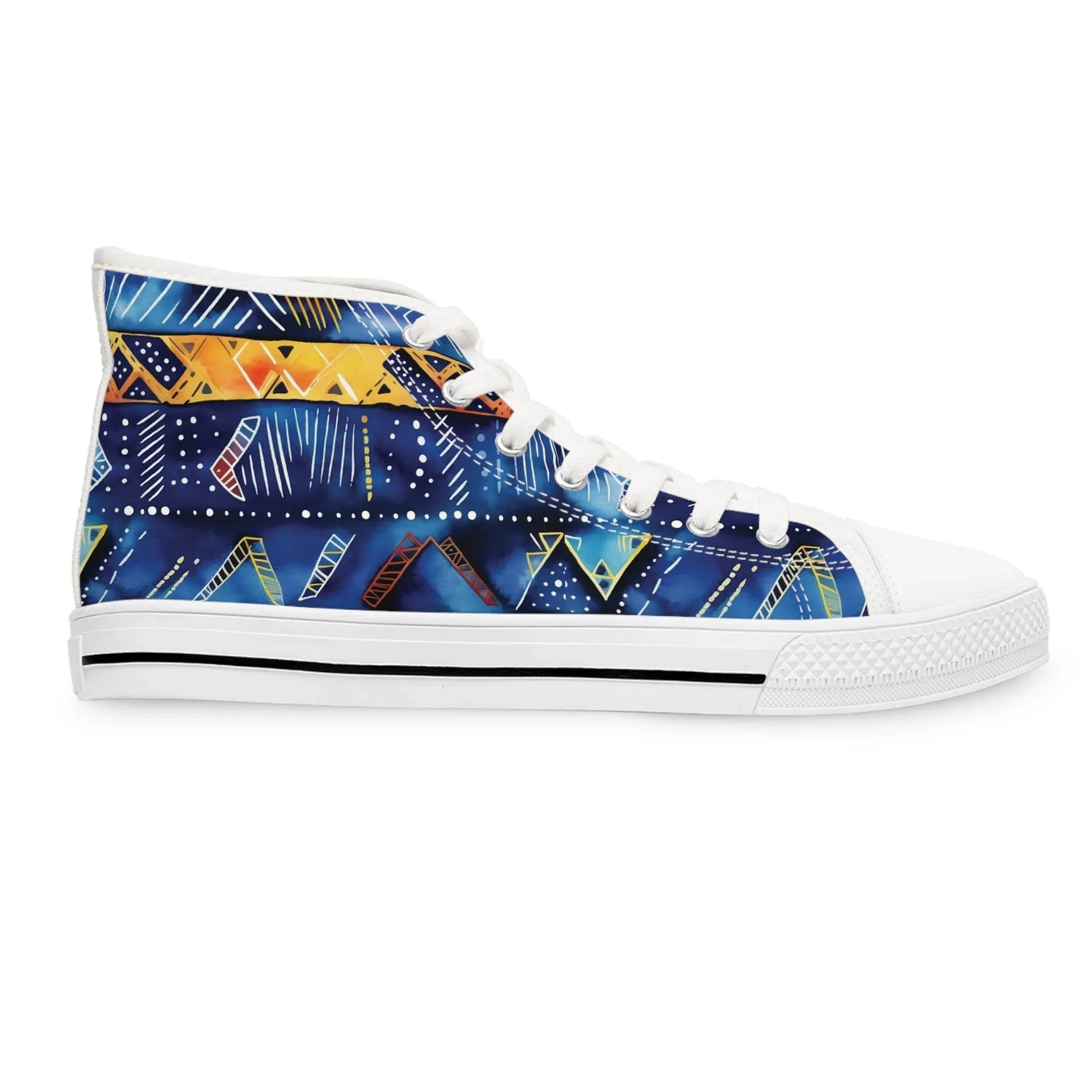 Diwaki Women’s High Top Sneakers — Blue Abstract Tribal Pattern - DiwaKi