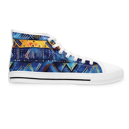 Diwaki Women’s High Top Sneakers — Blue Abstract Tribal Pattern - DiwaKi