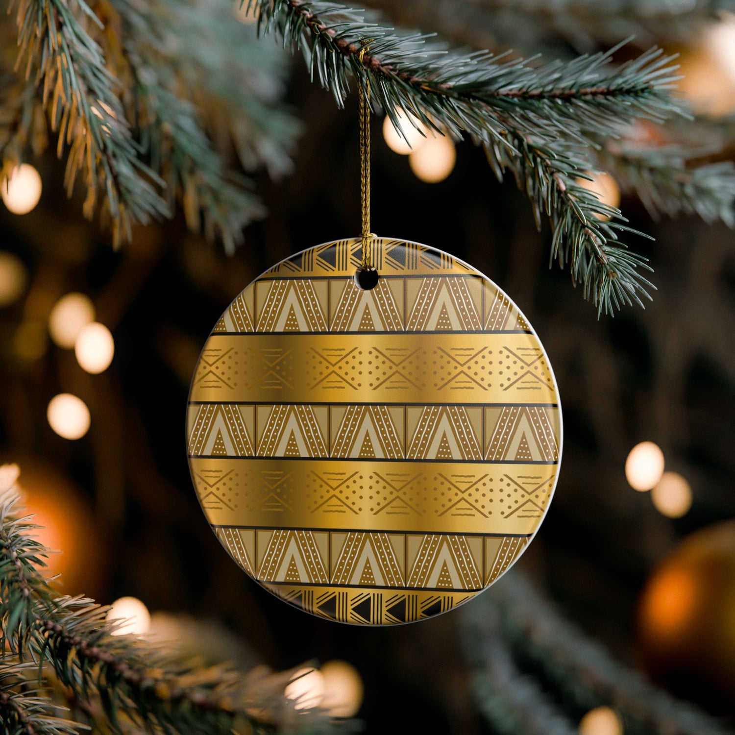Gold Tribal Heart Ceramic Ornament — Decorative Holiday &amp; Gift Accent
