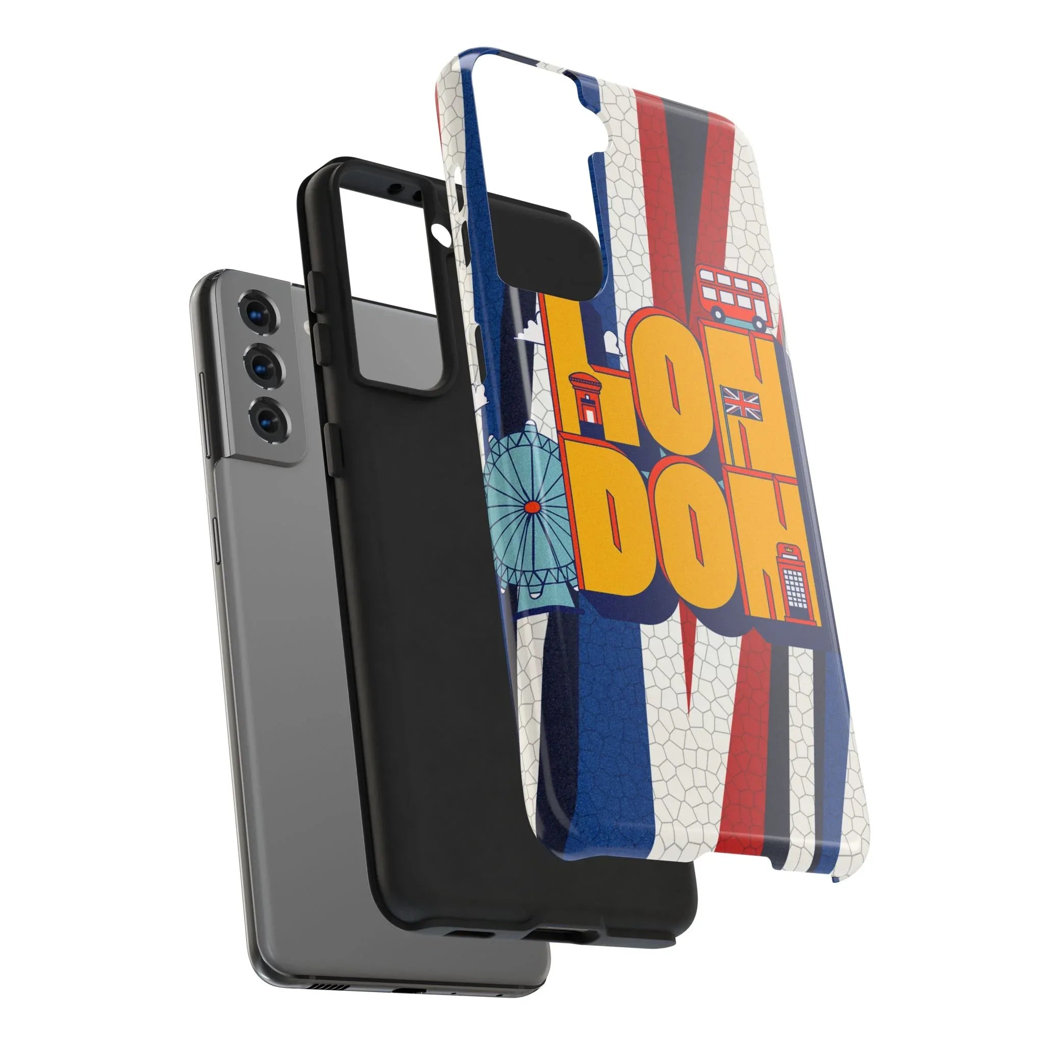 London Graphic Tough Phone Case – Retro Union Jack Travel Design - DiwaKi