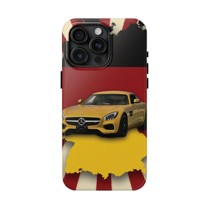 Mercedes Sports Car Tough Phone Case — Yellow GT on Red &amp; Black Background - DiwaKi