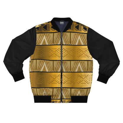 Gold Tribal Pattern Bomber Jacket - DiwaKi