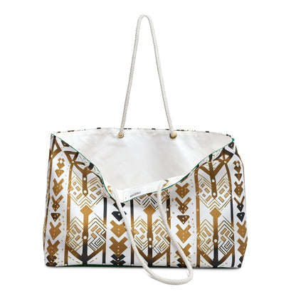 Gold African mudcloth Weekender Bag — Boho Tribal Travel Tote