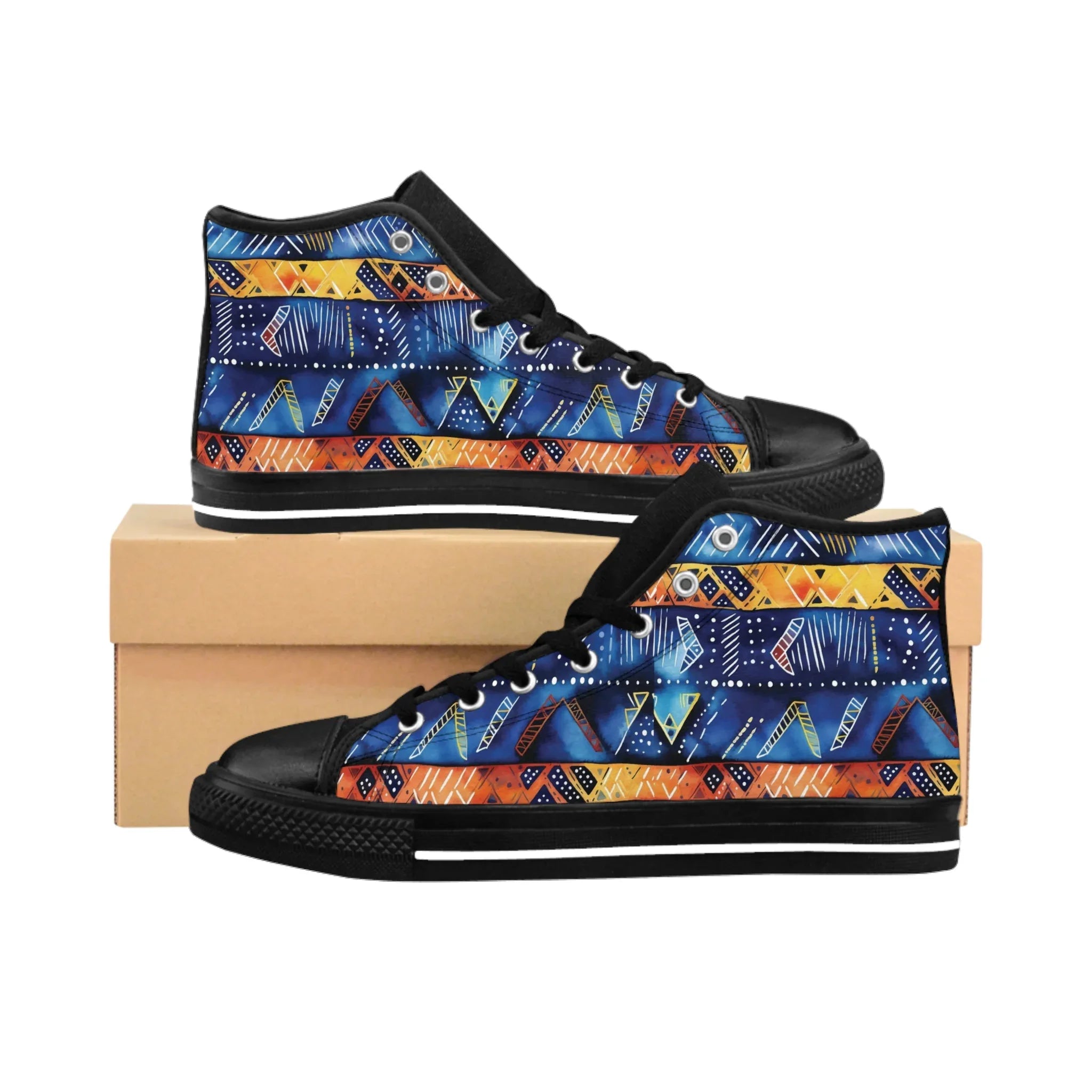 Diwaki Tribal Indigo Geo High-Top Sneakers — Men&