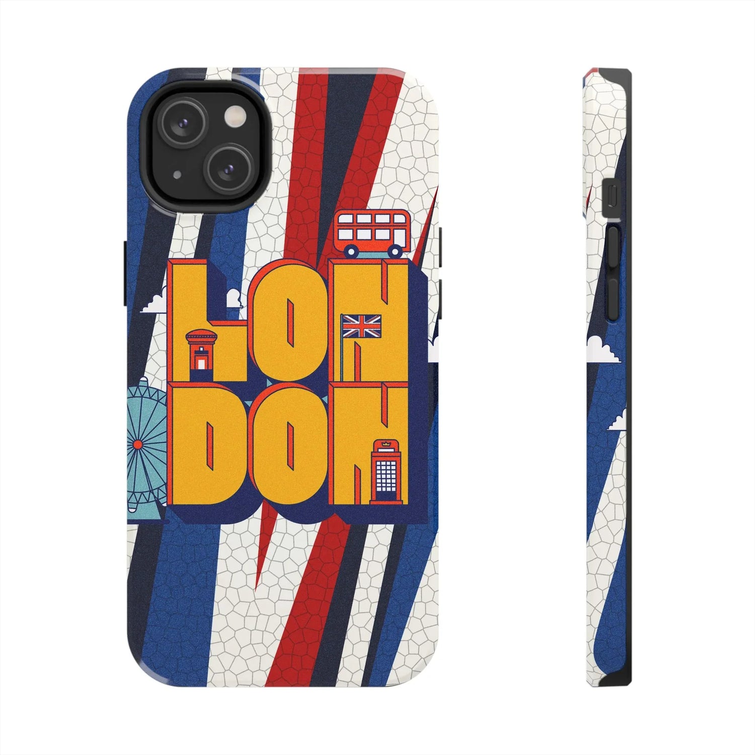 London Graphic Tough Phone Case – Retro Union Jack Travel Design - DiwaKi