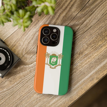Ivory Coast Flag Tough Phone Case — Orange White Green Shield Crest - DiwaKi