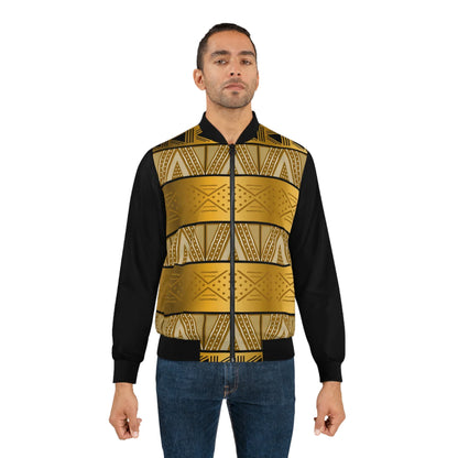 Gold Tribal Pattern Bomber Jacket - DiwaKi