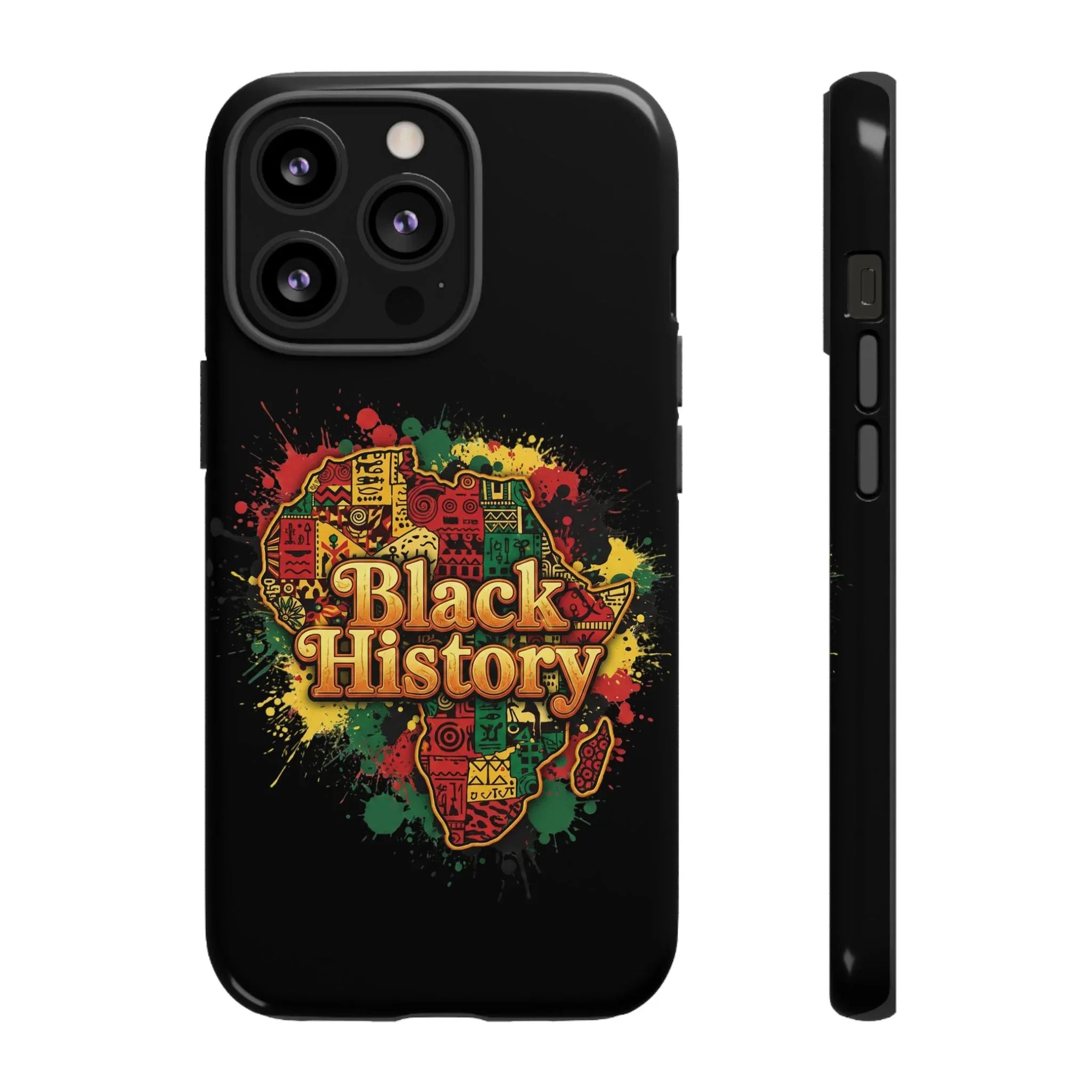 Black History Phone Case — Afrocentric Map Design, Bold Red‑Green‑Gold Splash - DiwaKi