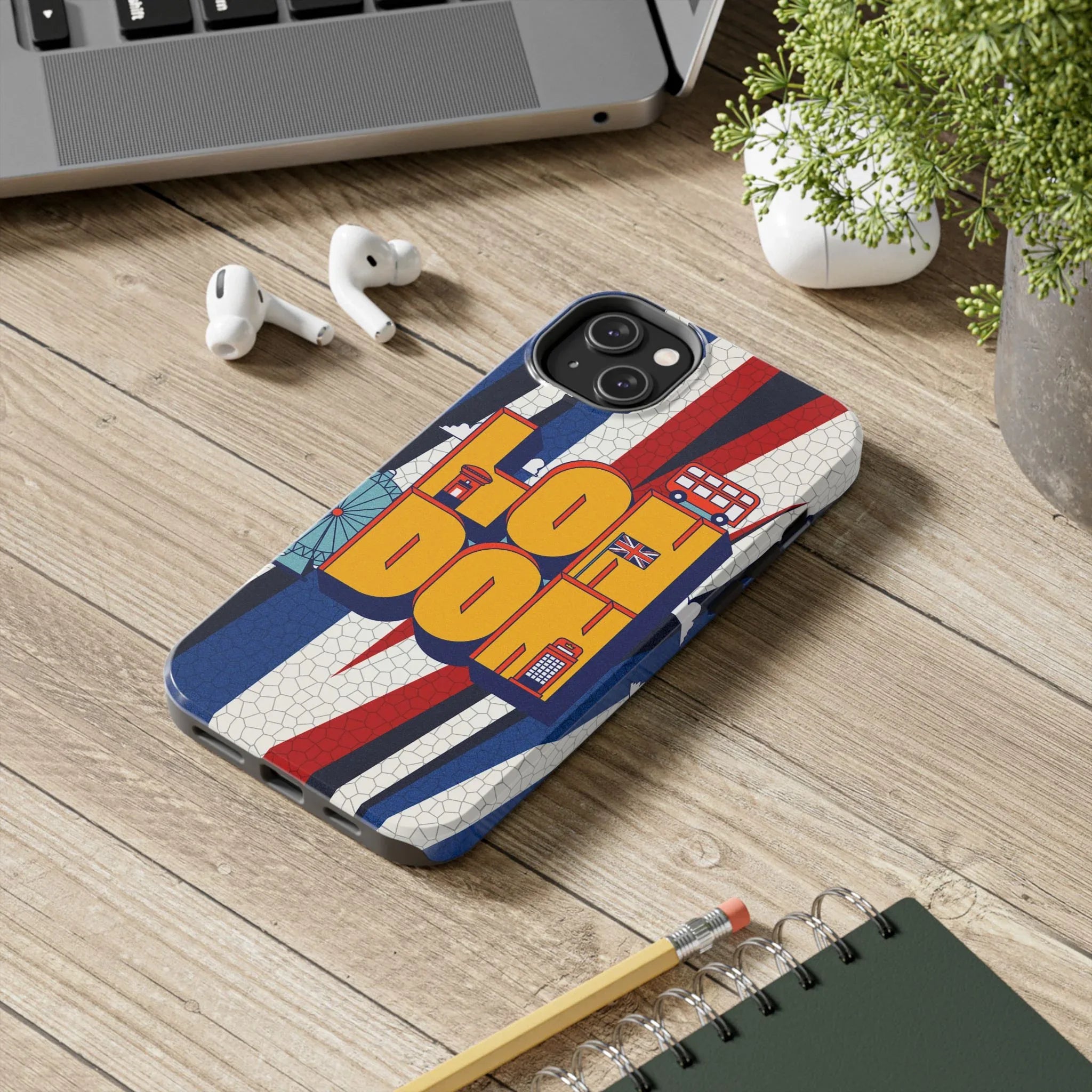London Graphic Tough Phone Case – Retro Union Jack Travel Design - DiwaKi