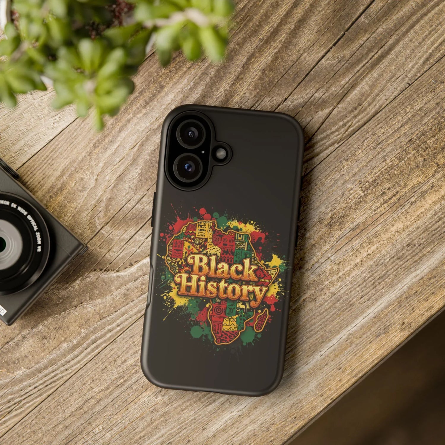 Black History Phone Case — Afrocentric Map Design, Bold Red‑Green‑Gold Splash - DiwaKi