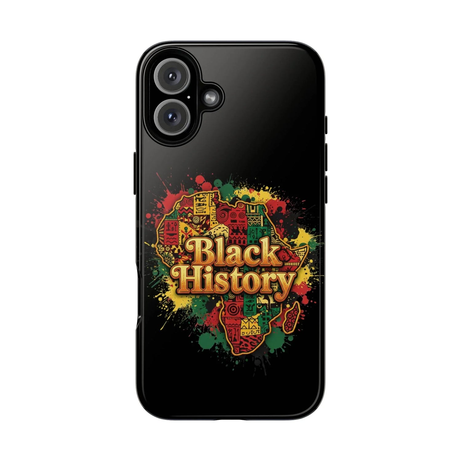 Black History Phone Case — Afrocentric Map Design, Bold Red‑Green‑Gold Splash - DiwaKi