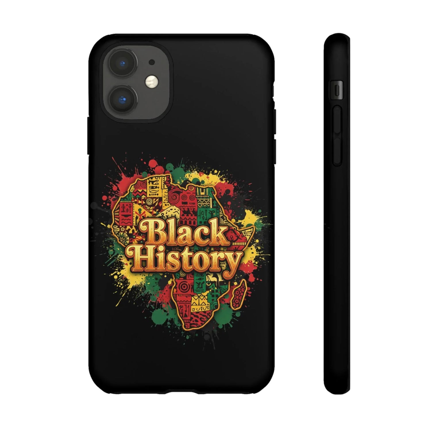 Black History Phone Case — Afrocentric Map Design, Bold Red‑Green‑Gold Splash - DiwaKi