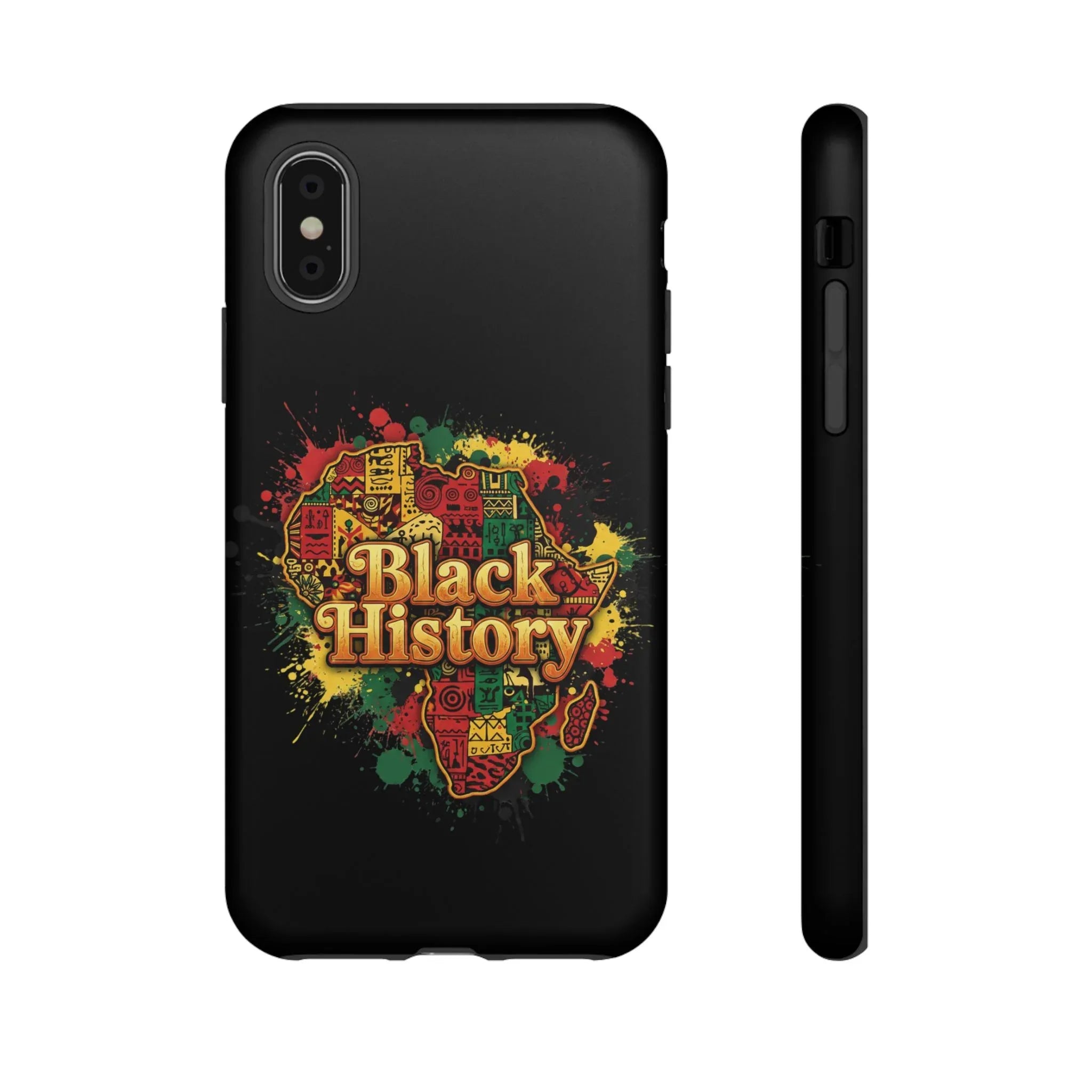 Black History Phone Case — Afrocentric Map Design, Bold Red‑Green‑Gold Splash - DiwaKi