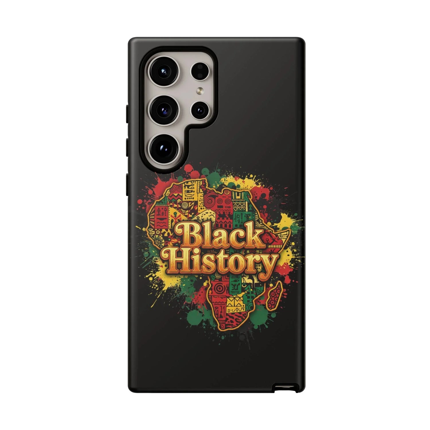 Black History Phone Case — Afrocentric Map Design, Bold Red‑Green‑Gold Splash - DiwaKi