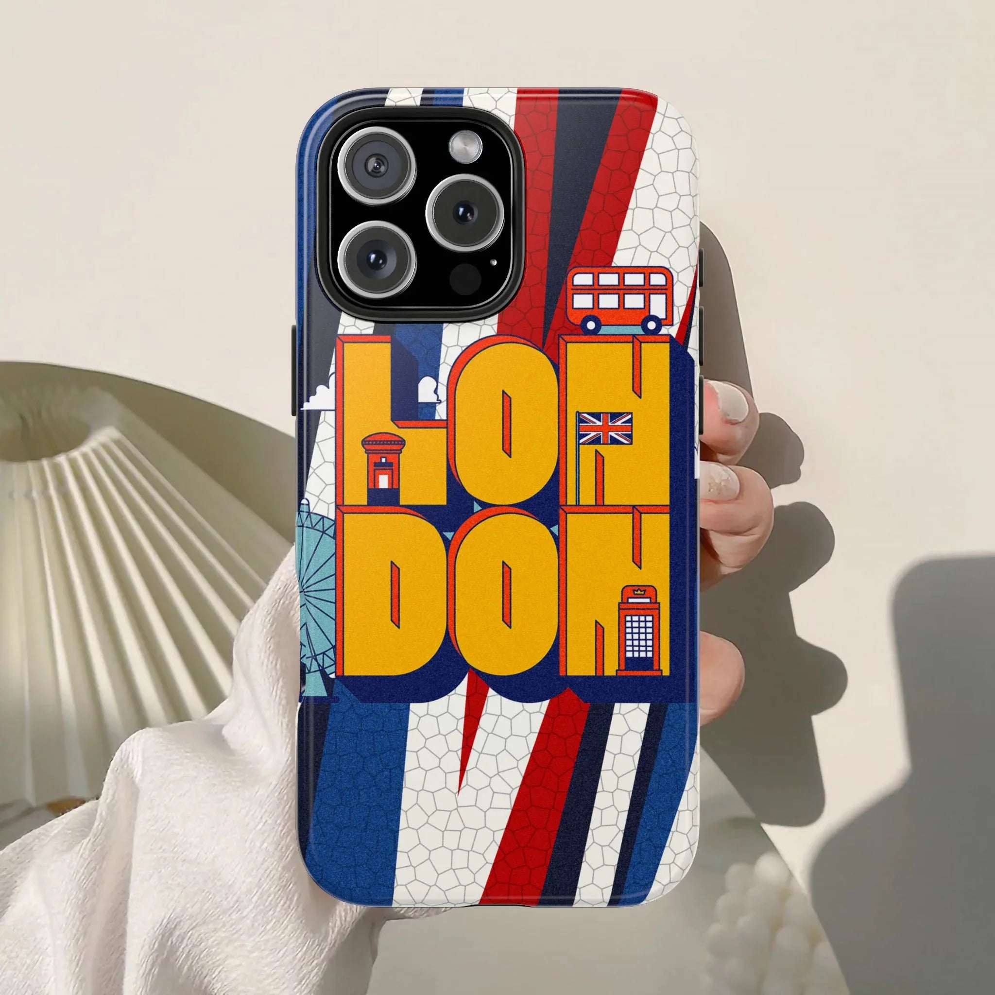 London Graphic Tough Phone Case – Retro Union Jack Travel Design - DiwaKi