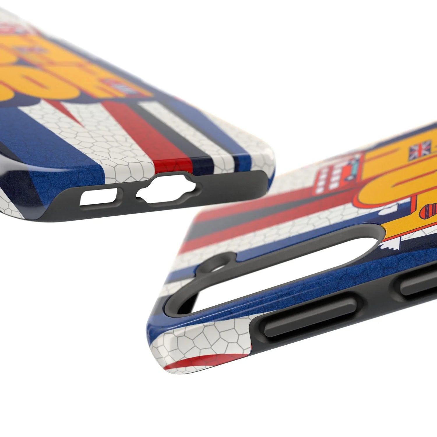 London Graphic Tough Phone Case – Retro Union Jack Travel Design - DiwaKi