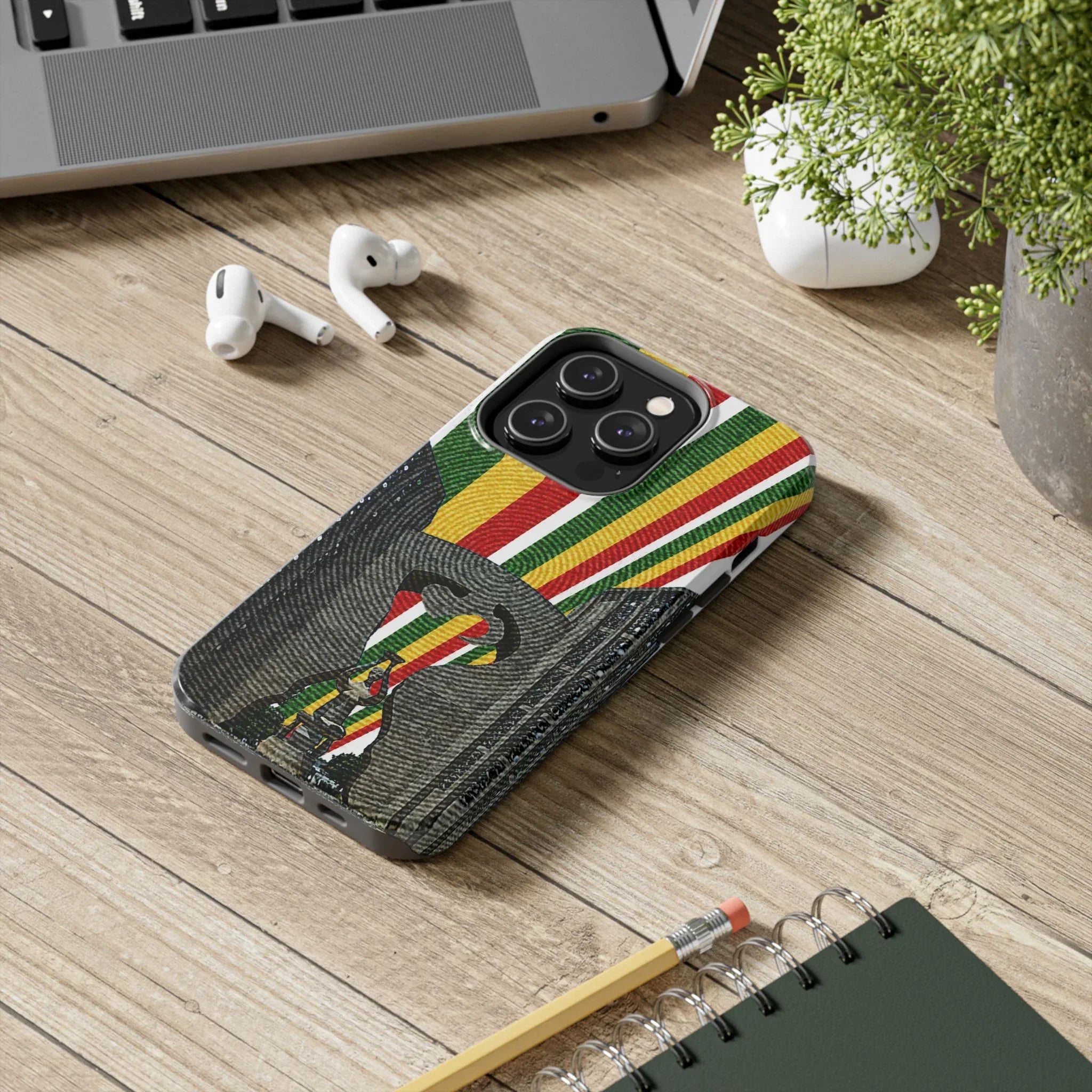 Togo Tough Phone Case — Durable Denim Look with Red Yellow Green Design - DiwaKi