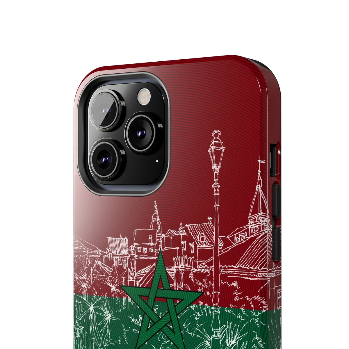 Morocco Flag Sketch Tough Phone Case — Red &amp; Green Casablanca Cityscape - DiwaKi