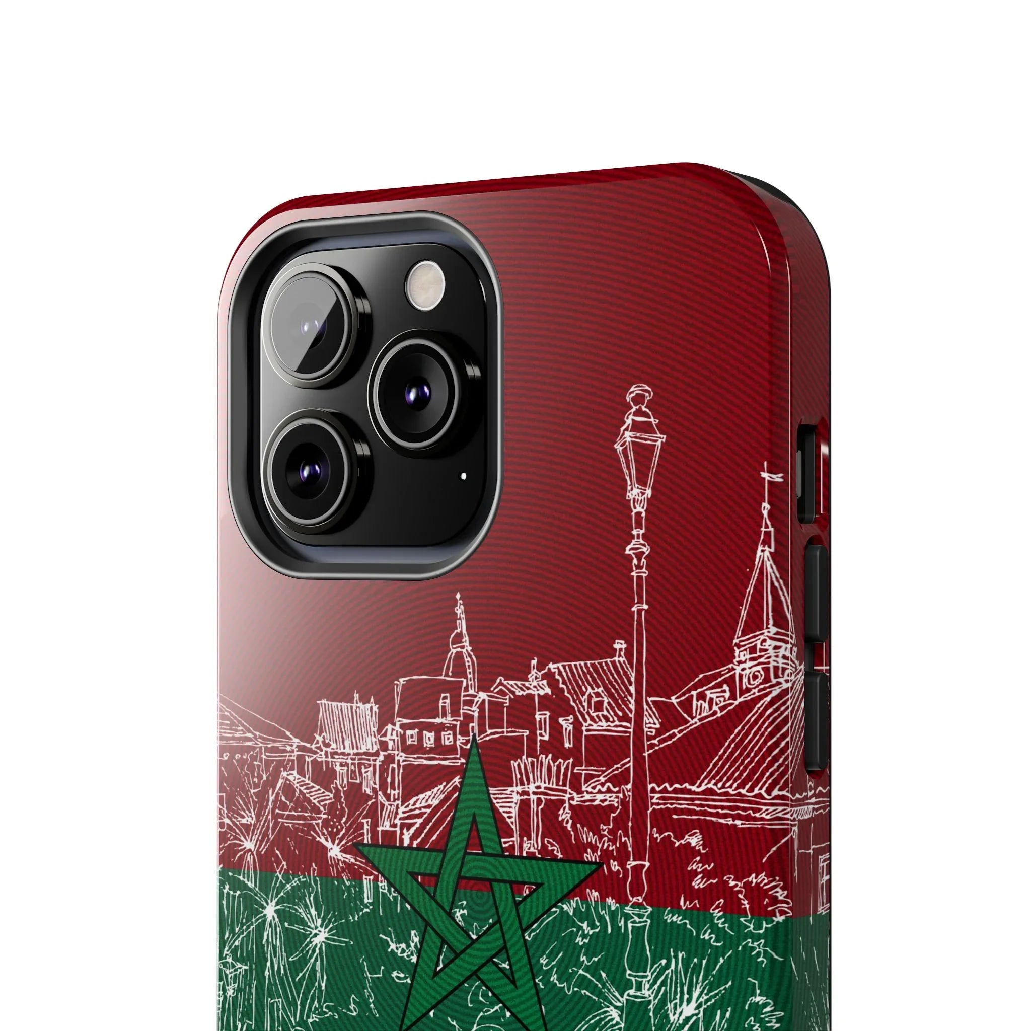 Morocco Flag Sketch Tough Phone Case — Red &amp; Green Casablanca Cityscape - DiwaKi