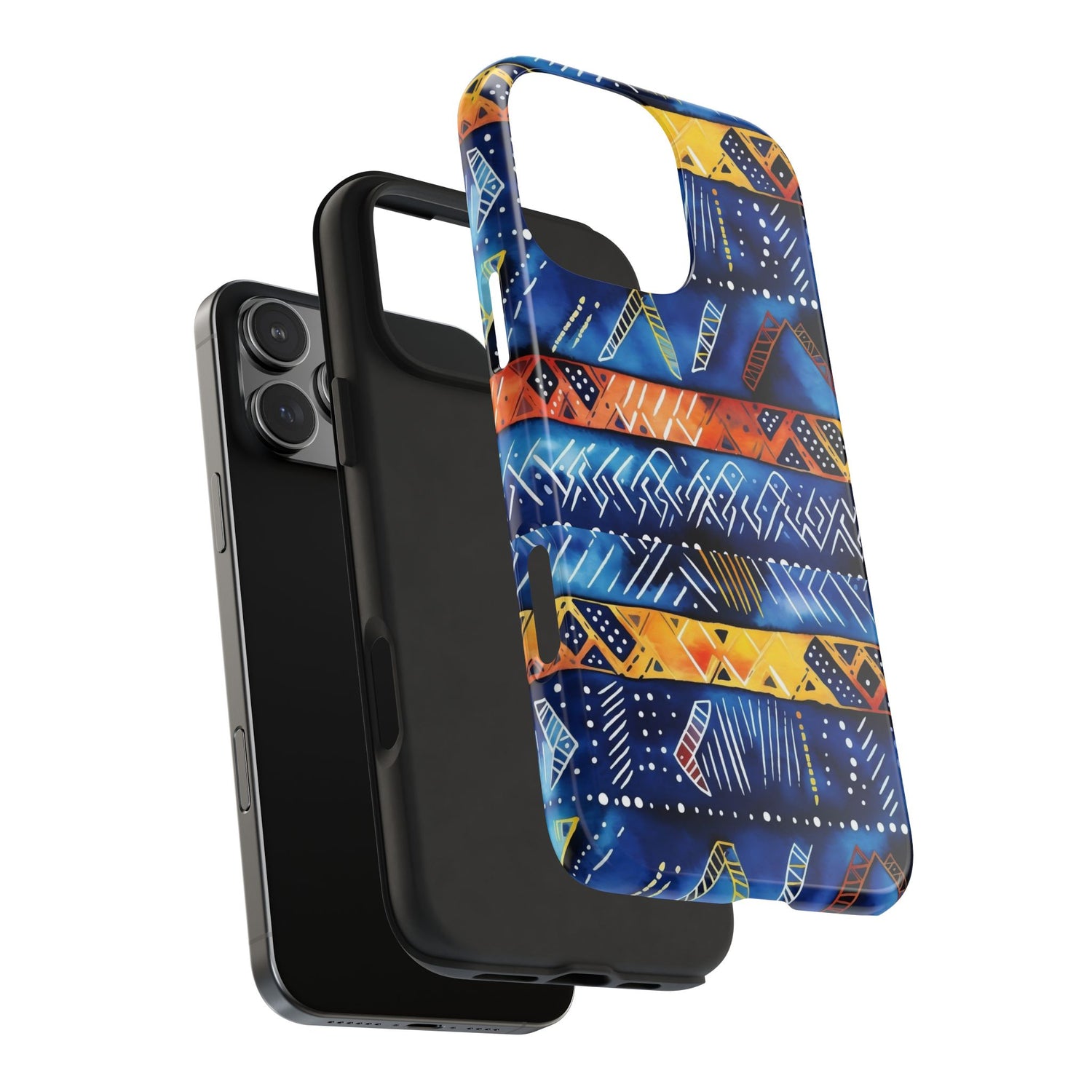 African mudcloth Tribal Indigo Stripe Tough Phone Case — Blue &amp; Orange Geometric Protective Cover