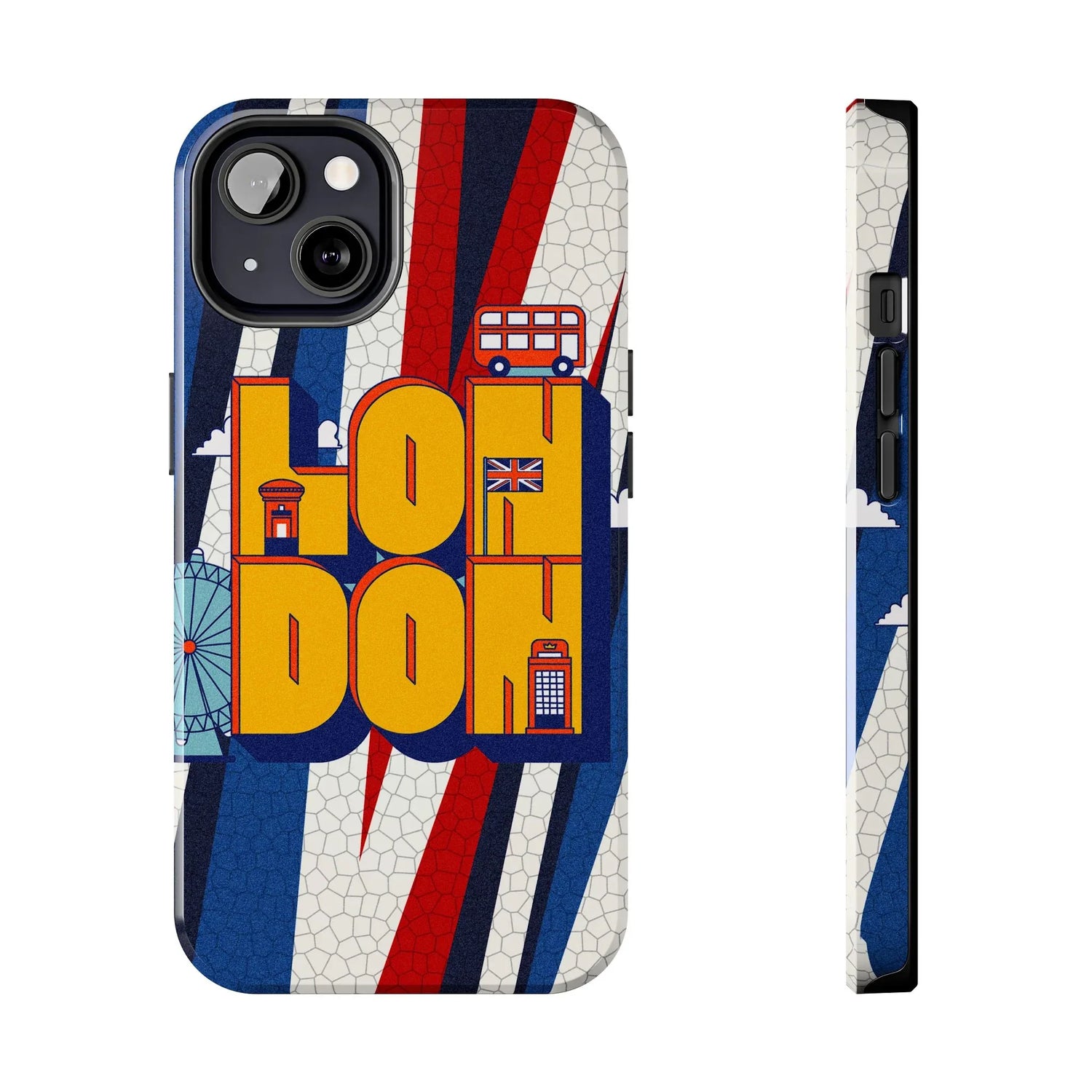 London Graphic Tough Phone Case – Retro Union Jack Travel Design - DiwaKi