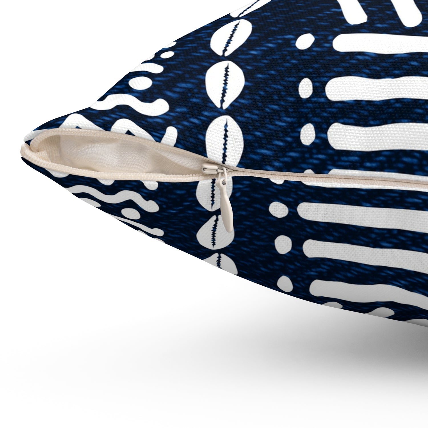 Mudcloth-Inspired Navy Throw Pillow — Boho Geometric Square Accent