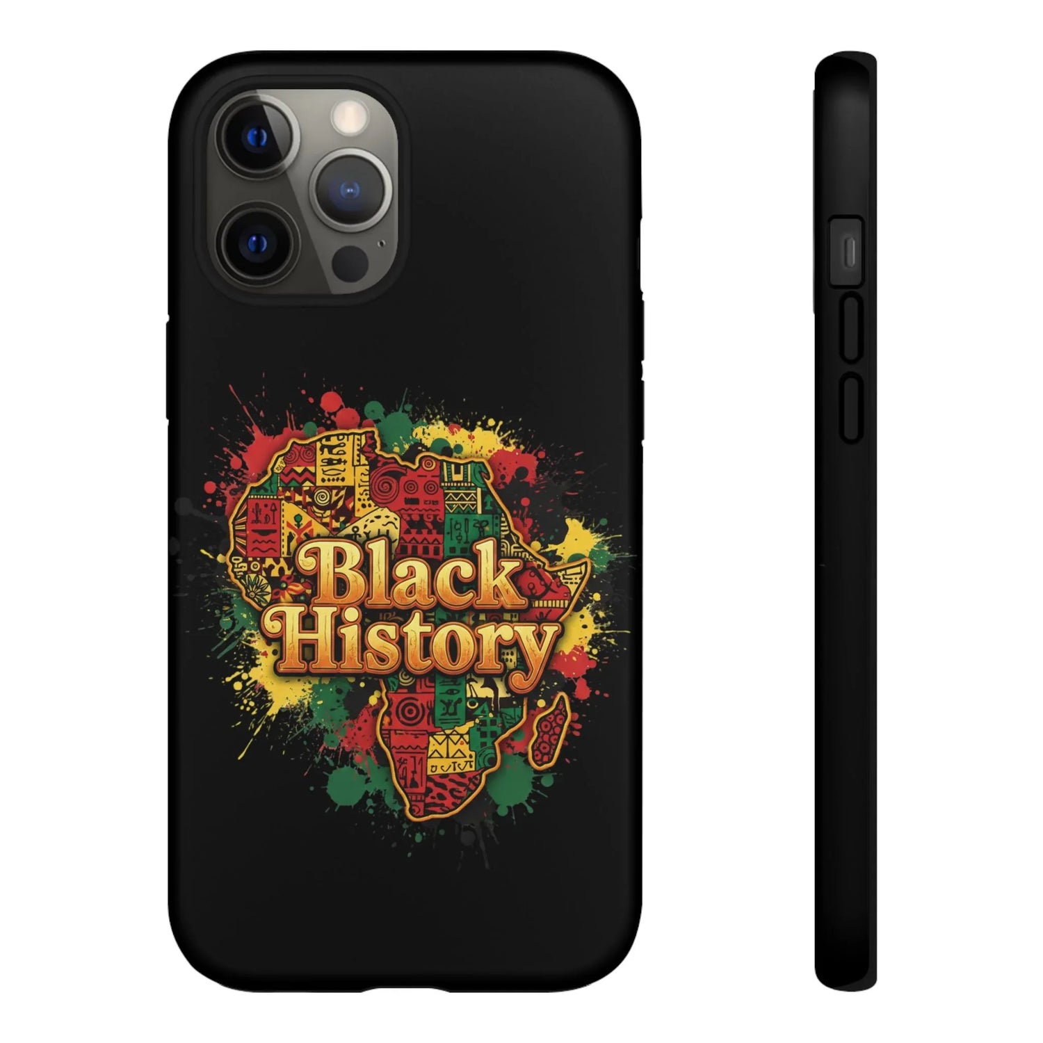 Black History Phone Case — Afrocentric Map Design, Bold Red‑Green‑Gold Splash - DiwaKi