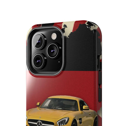 Mercedes Sports Car Tough Phone Case — Yellow GT on Red &amp; Black Background - DiwaKi
