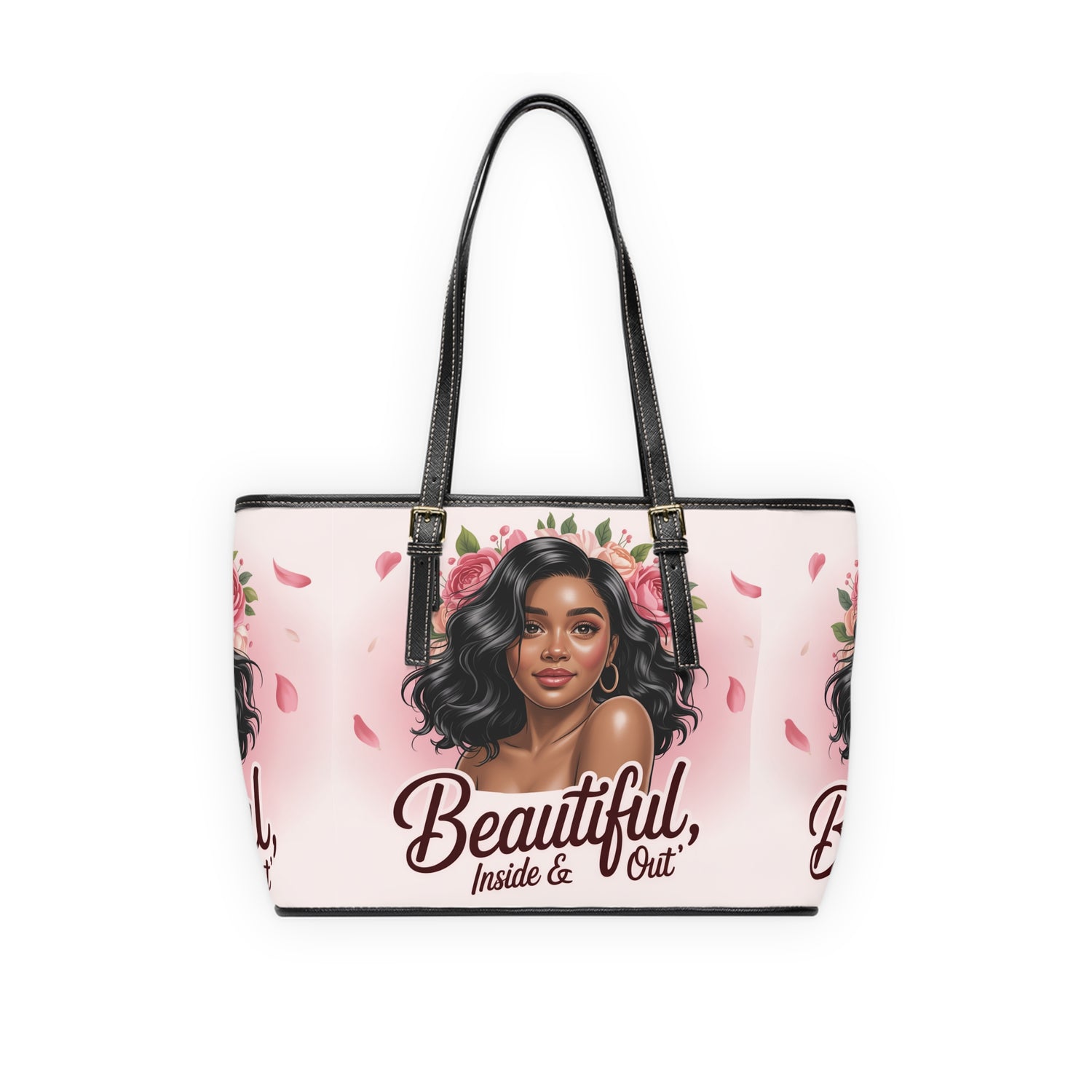Tote Bag — "Beautiful Inside &amp; Out" Floral Portrait PU Shoulder Tote