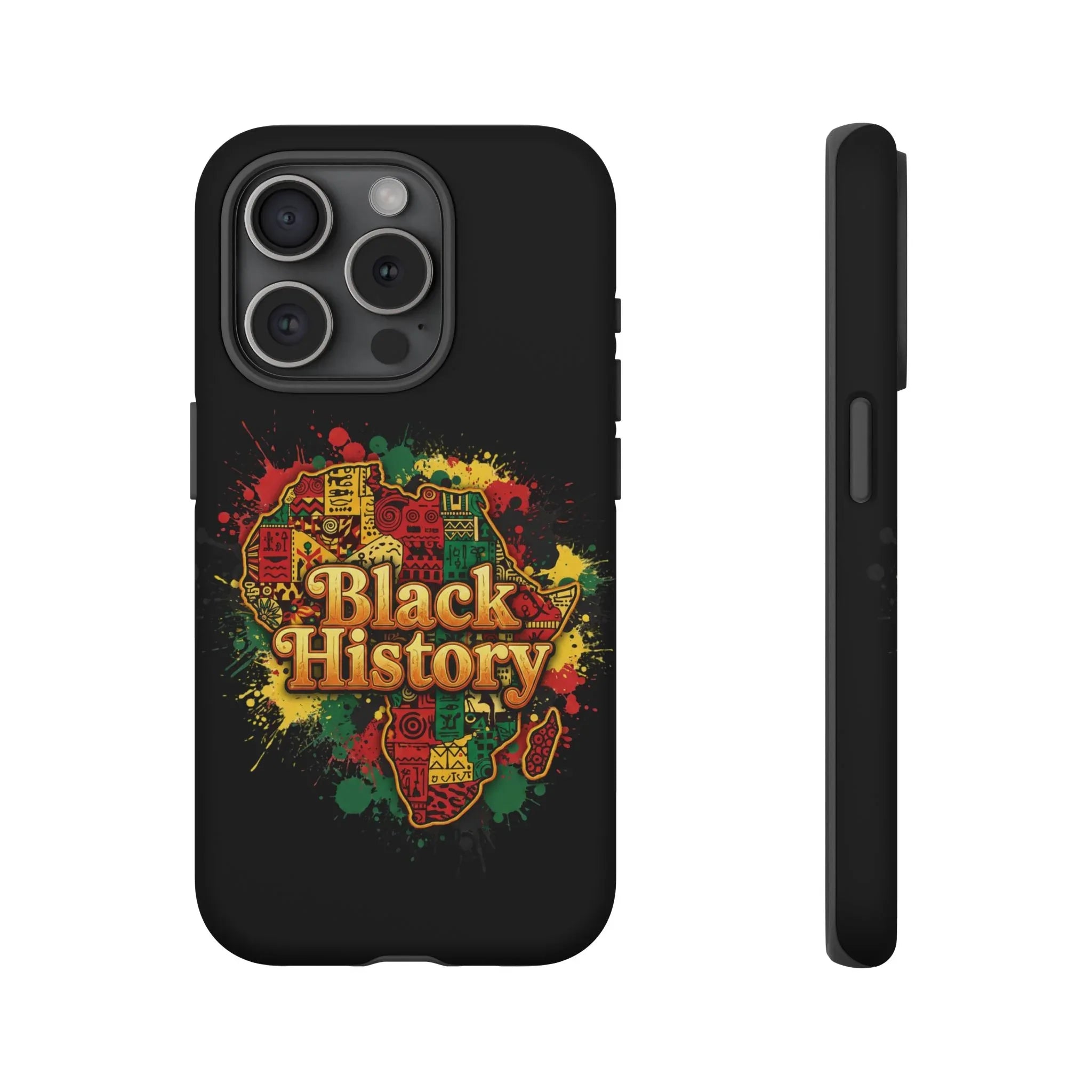 Black History Phone Case — Afrocentric Map Design, Bold Red‑Green‑Gold Splash - DiwaKi