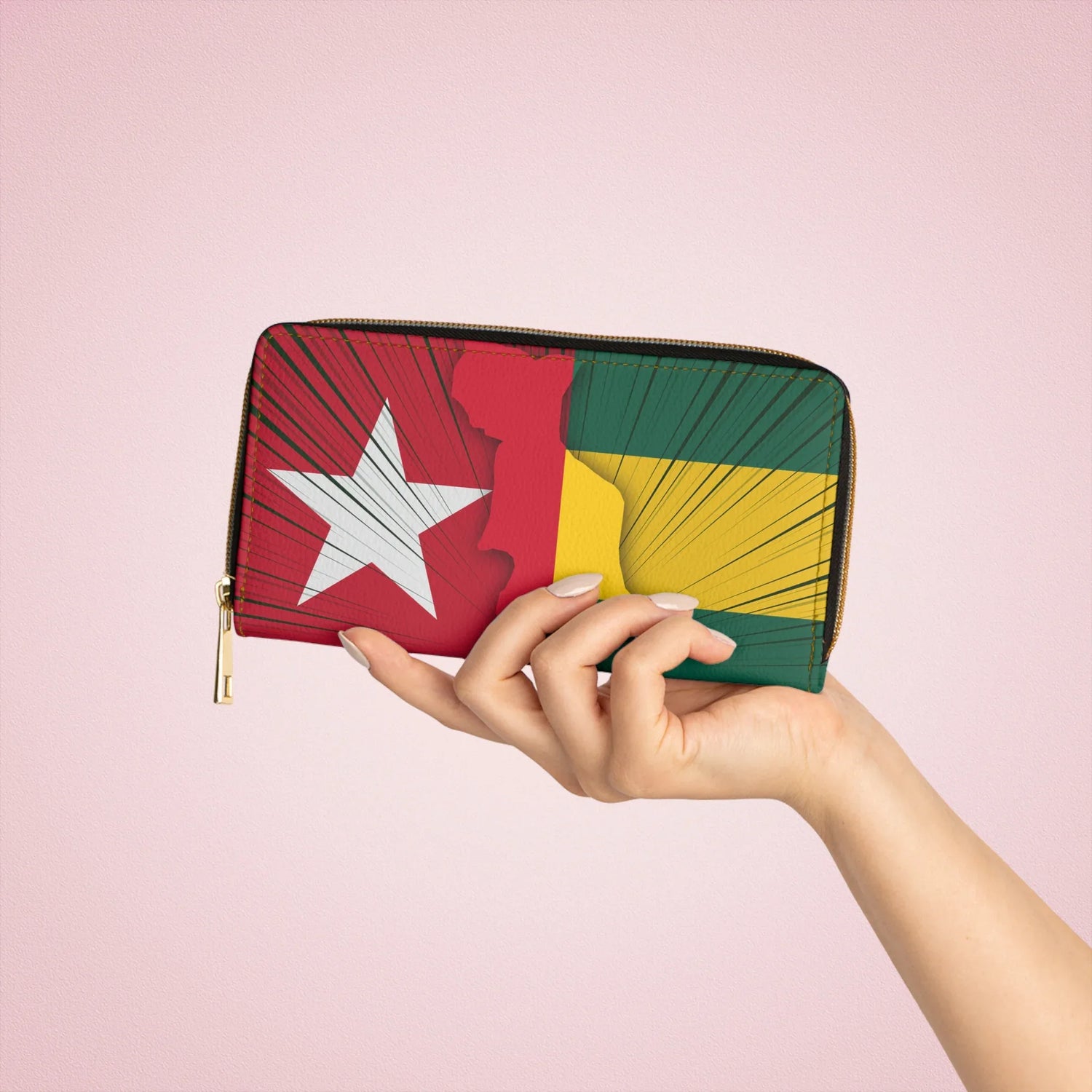 Togo Flag Zipper Wallet — Cameroon Silhouette Leather Zip Wallet - DiwaKi