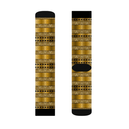 Gold Tribal Pattern Sublimation Socks — Geometric African mudcloth Socks - DiwaKi