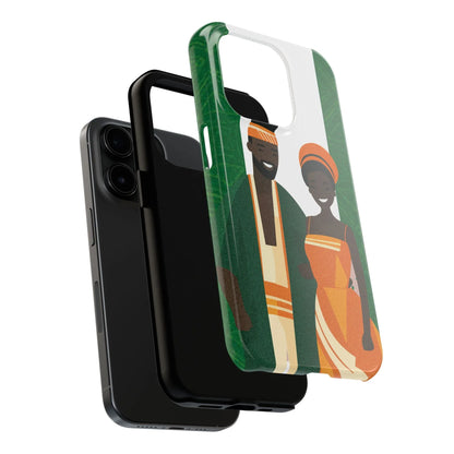 Tough Phone Case — Afrocentric Nigerian Couple Illustration, Protective Hard-Shell Phone Cover - DiwaKi