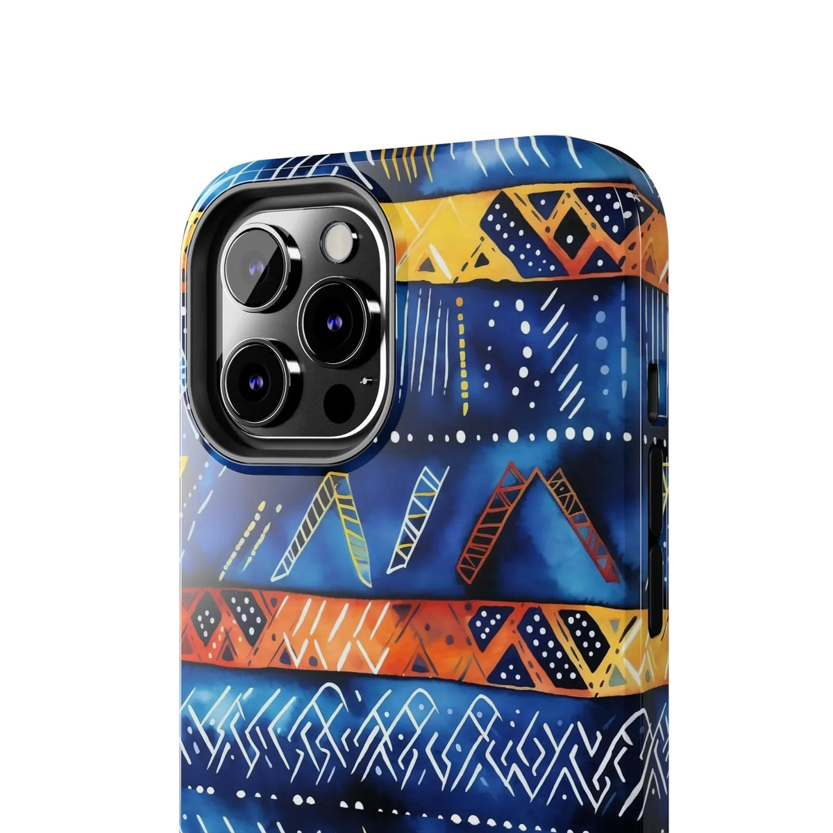 African mudcloth Tribal Indigo Stripe Tough Phone Case — Blue &amp; Orange Geometric Protective Cover - DiwaKi